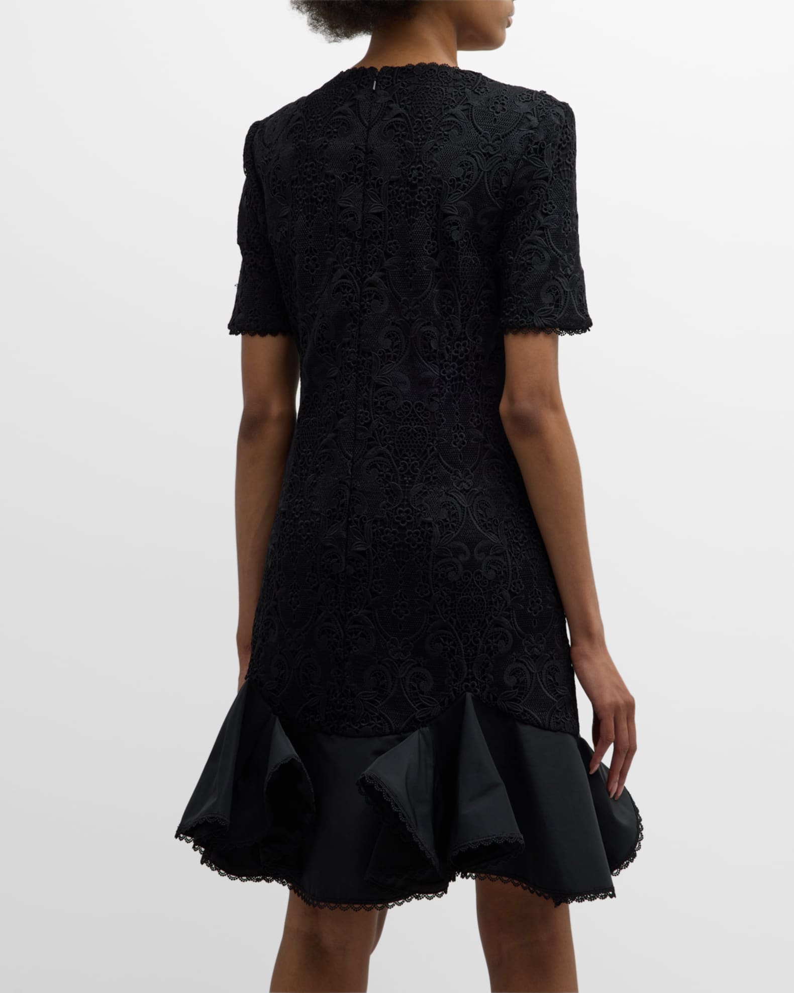 Badgley Mischka Collection Floral Lace Flounce Mini Dress | Neiman Marcus