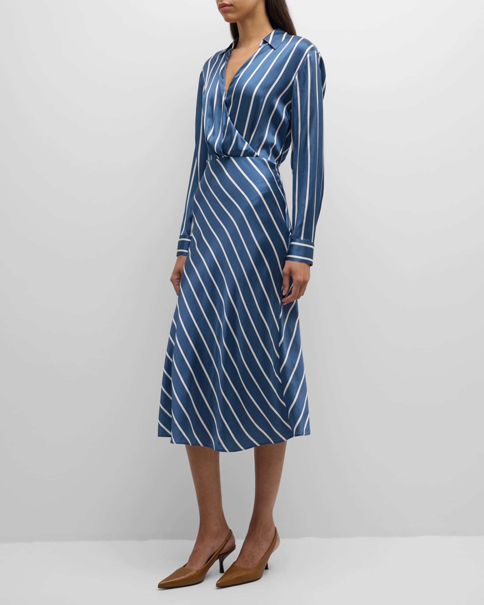 Veronica Beard Otis Stripe Long-Sleeve Midi Dress | Neiman Marcus