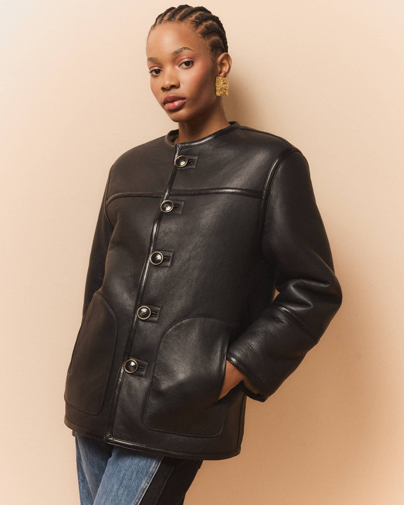 Veronica beard shearling jacket top