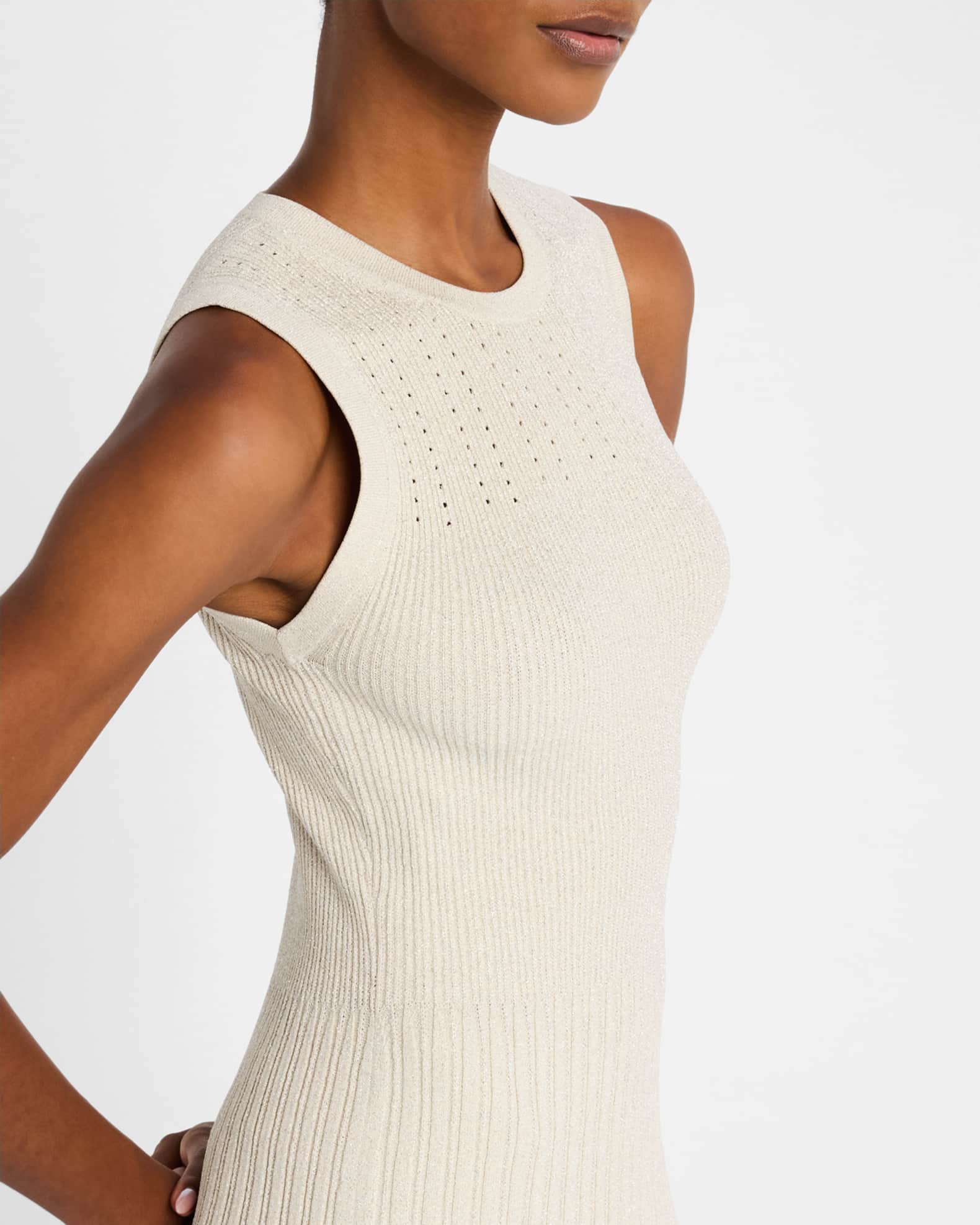 【I AM MARI】Epic Stripe Collar Sleeveless Knit One Piece The Anne-Marie Ribbed One Piece at TAGS Boutique