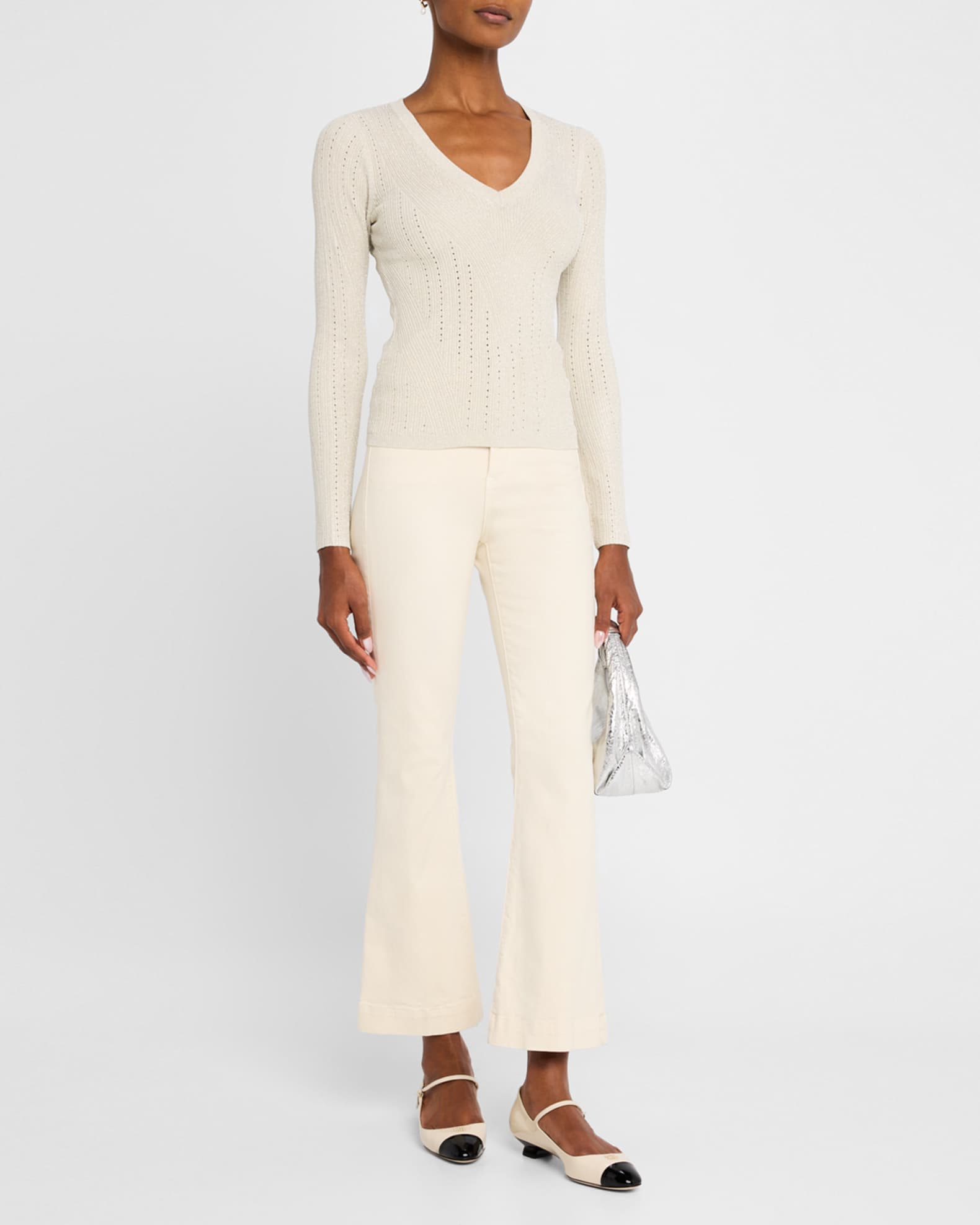 Callie Metallic Knit V-Neck Sweater 1