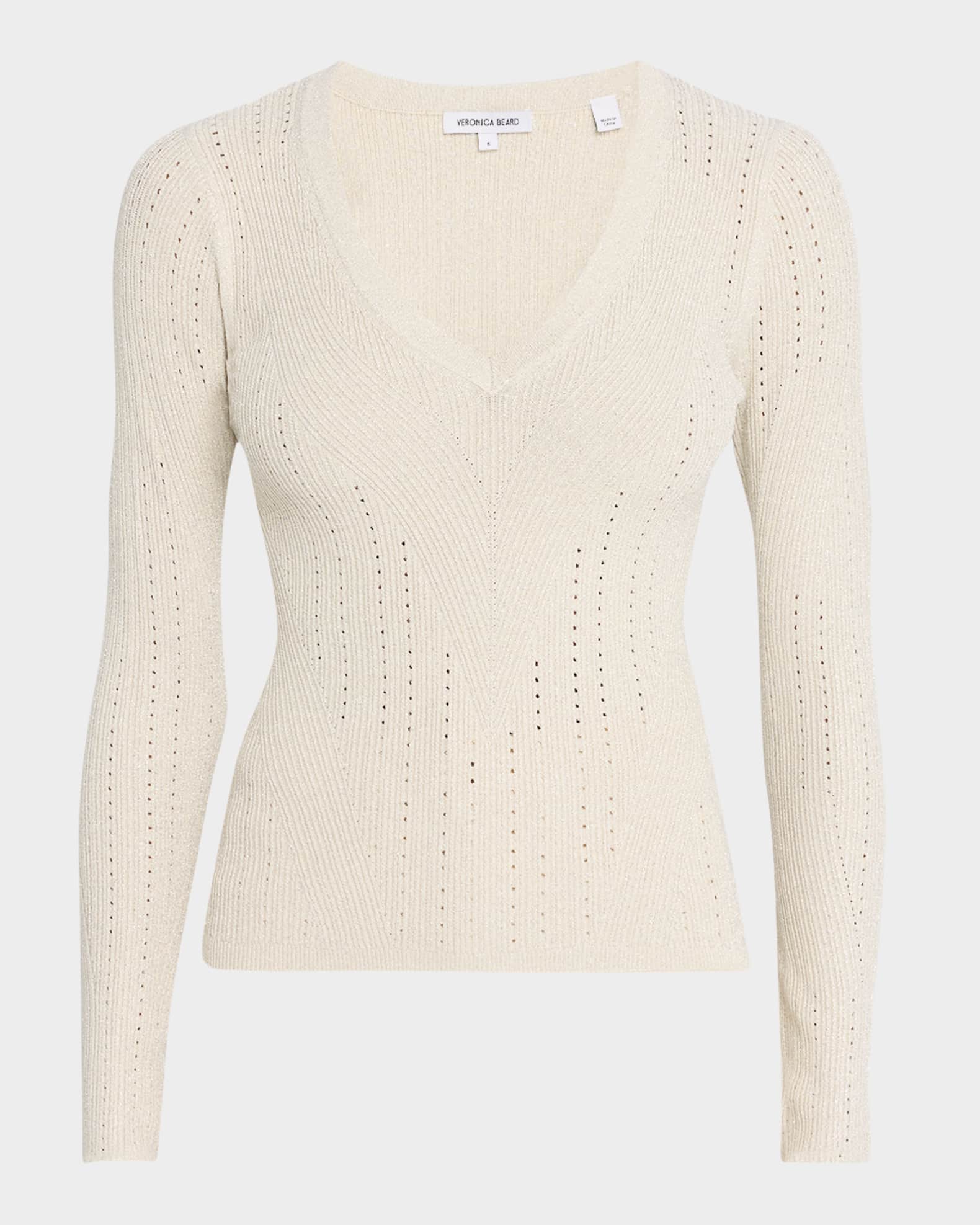 Callie Metallic Knit V-Neck Sweater 0