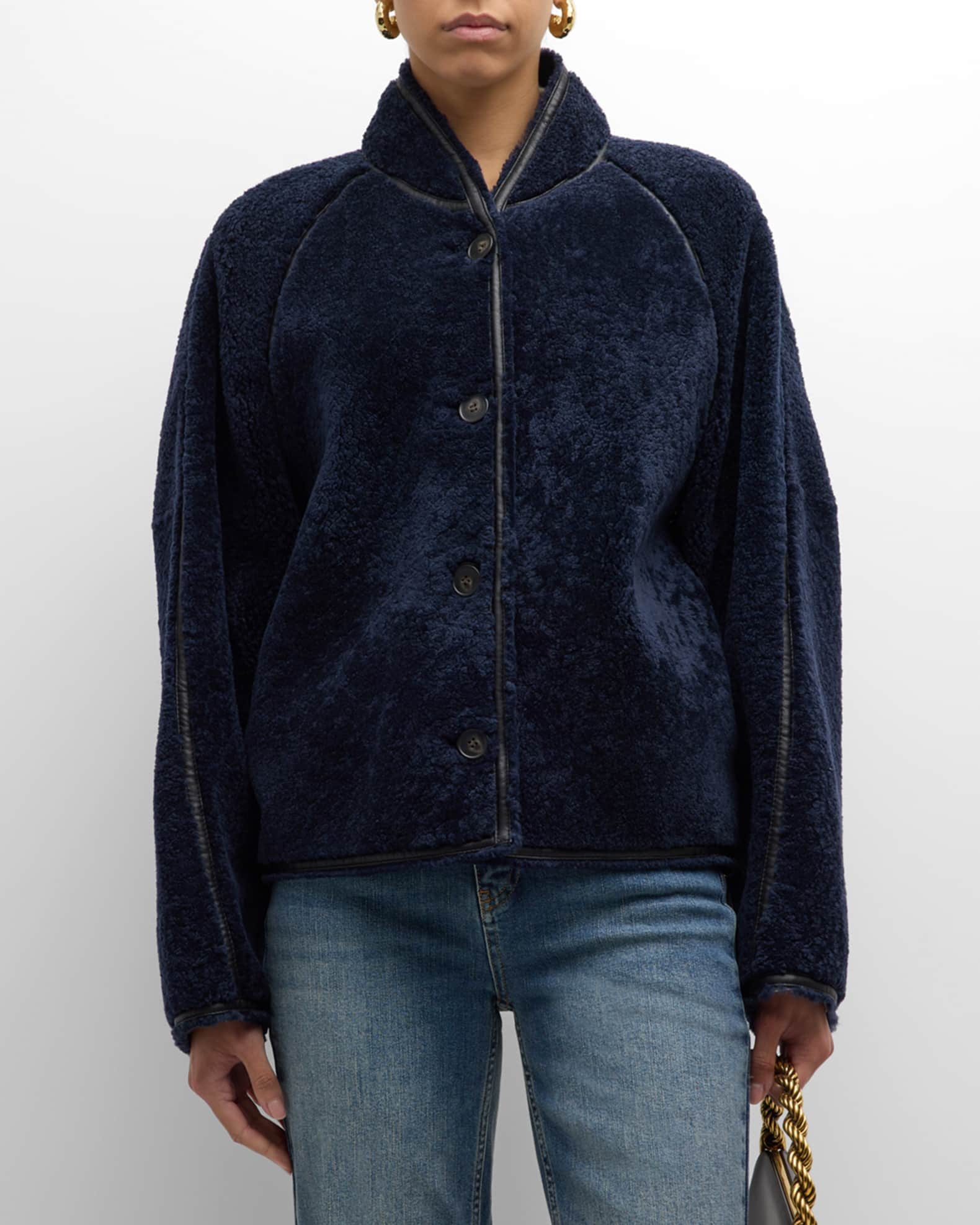 Vanessa Bruno Dino Leather Trim Shearling Jacket Neiman Marcus