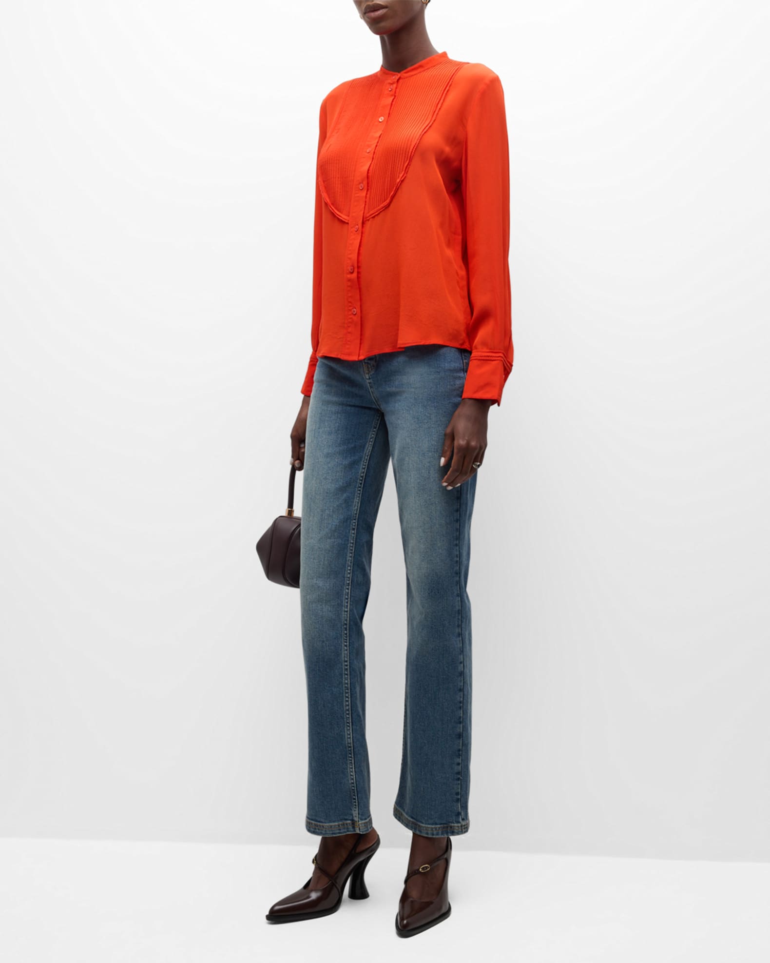 Natsumi Pintuck Button-Down Silk Blouse 1