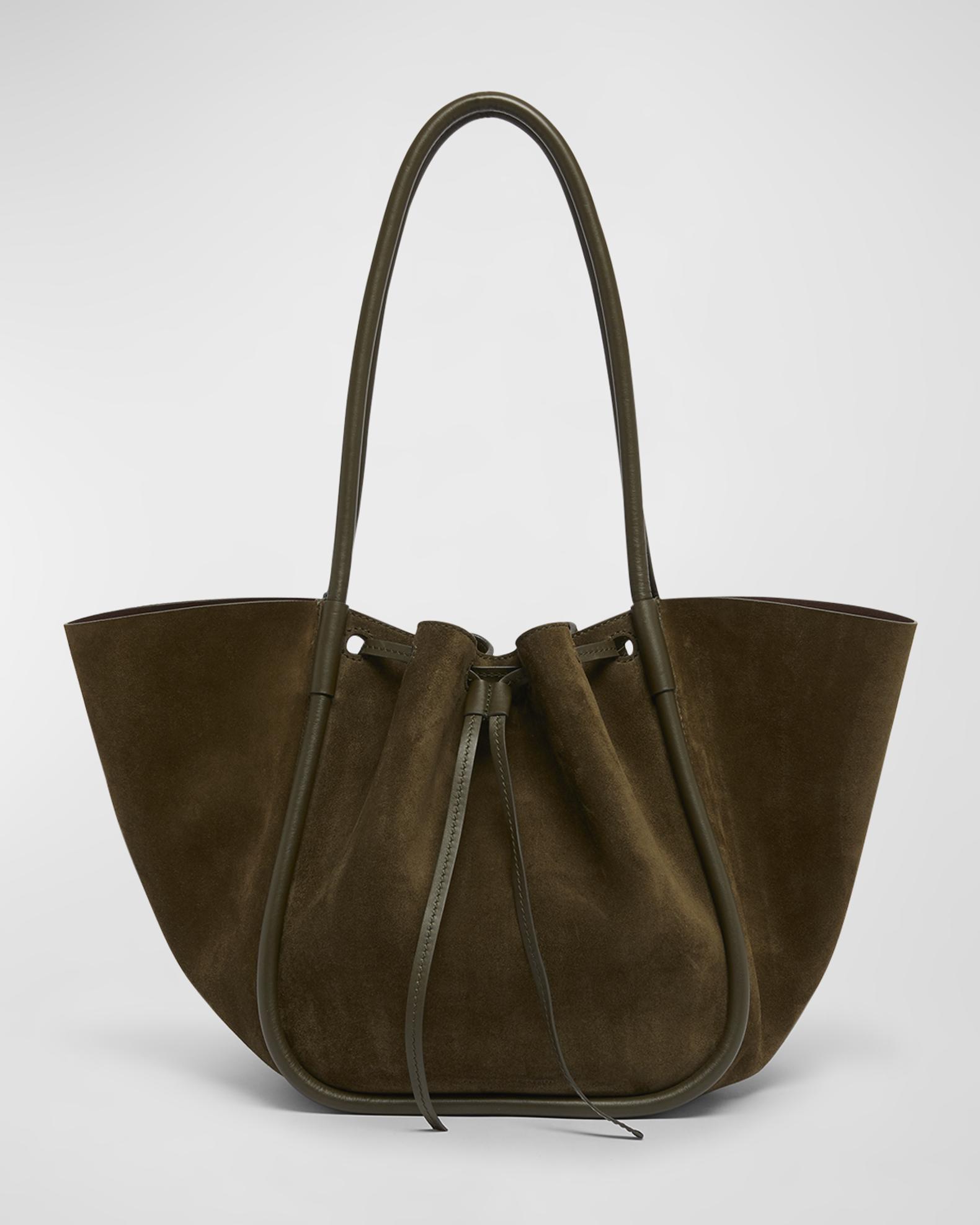 Neiman Marcus Large Drawstring Suede Tote Bag