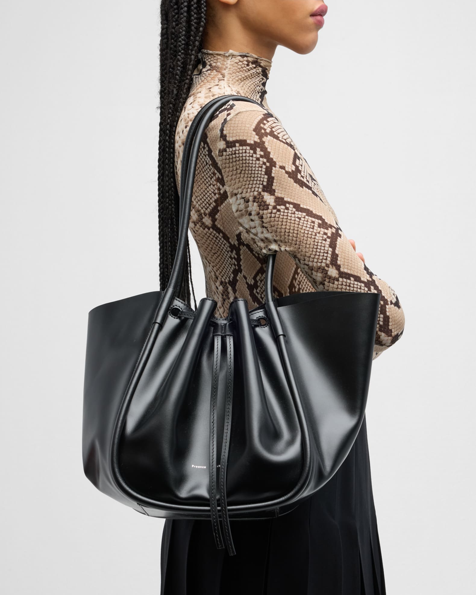 【PROENZA SCHOULER】Ruched leather tote bag トートバッグ PROENZA SCHOULER Large ruched leather-trimmed nylon tote