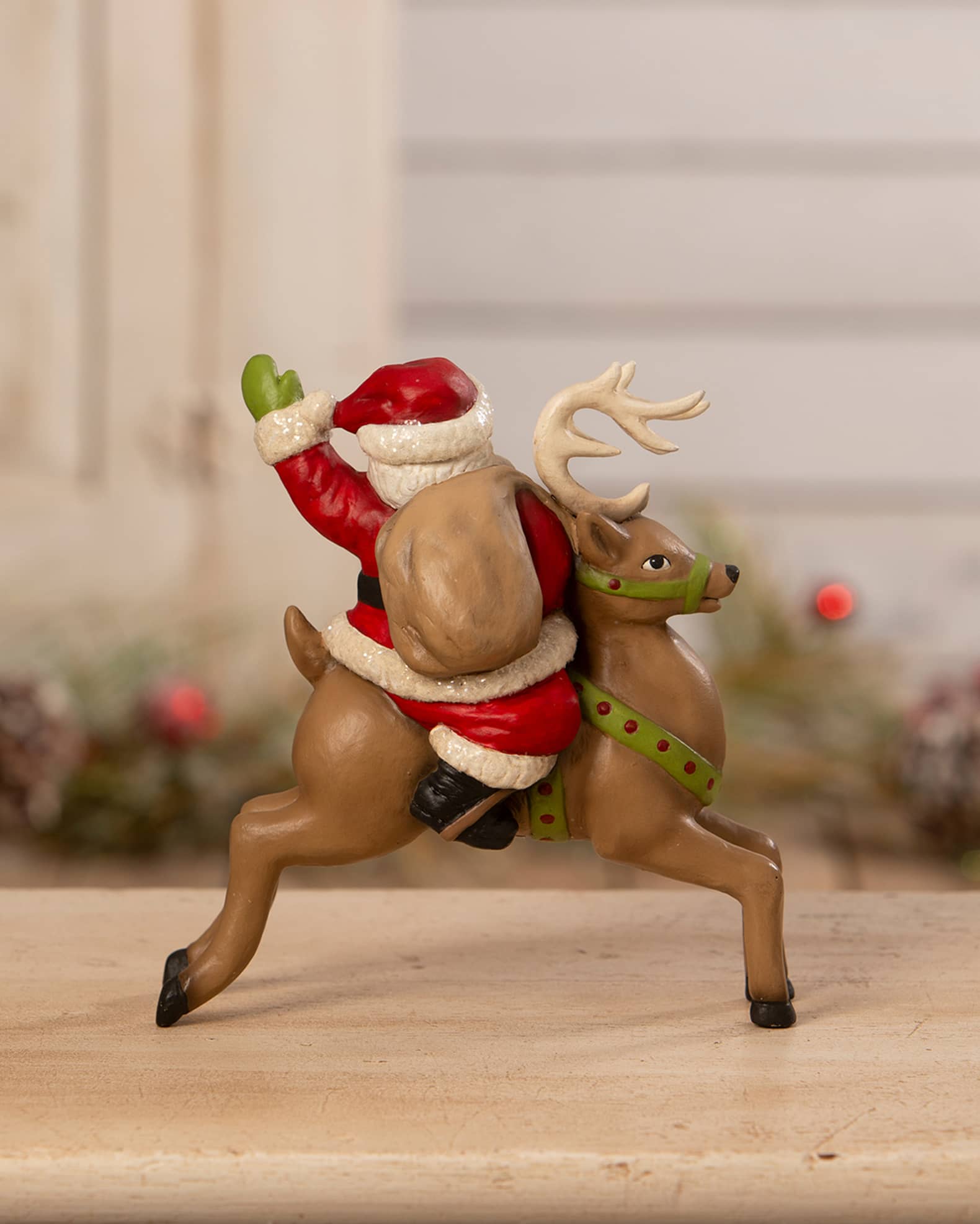 Bethany Lowe Retro Santa Riding Reindeer Christmas Figurine Neiman Marcus