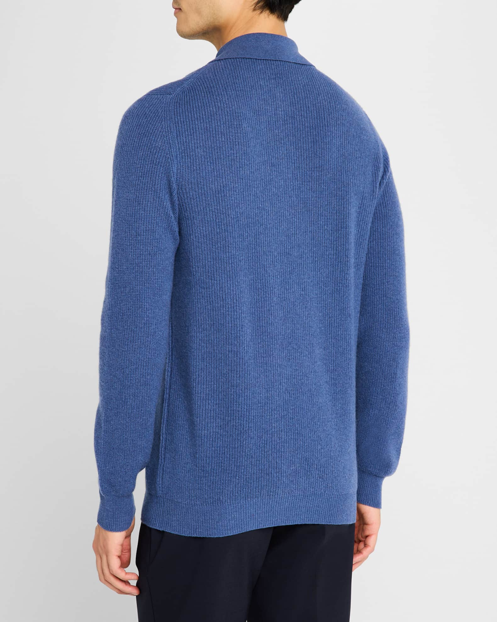 Neiman Marcus Men's Ribbed WoolCashmere Polo Sweater Neiman Marcus