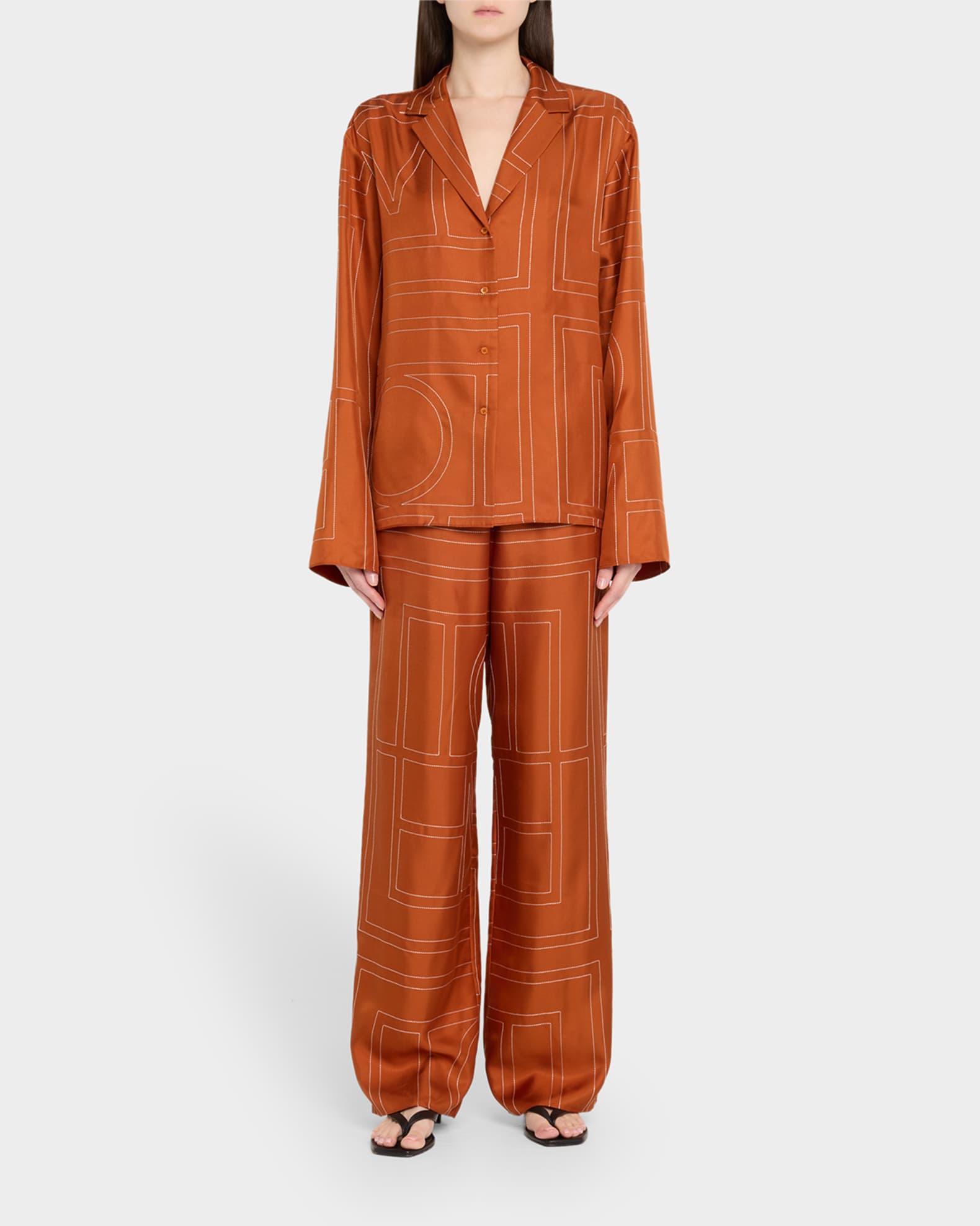 Toteme Monogram Silk Pajama Bottoms | Neiman Marcus