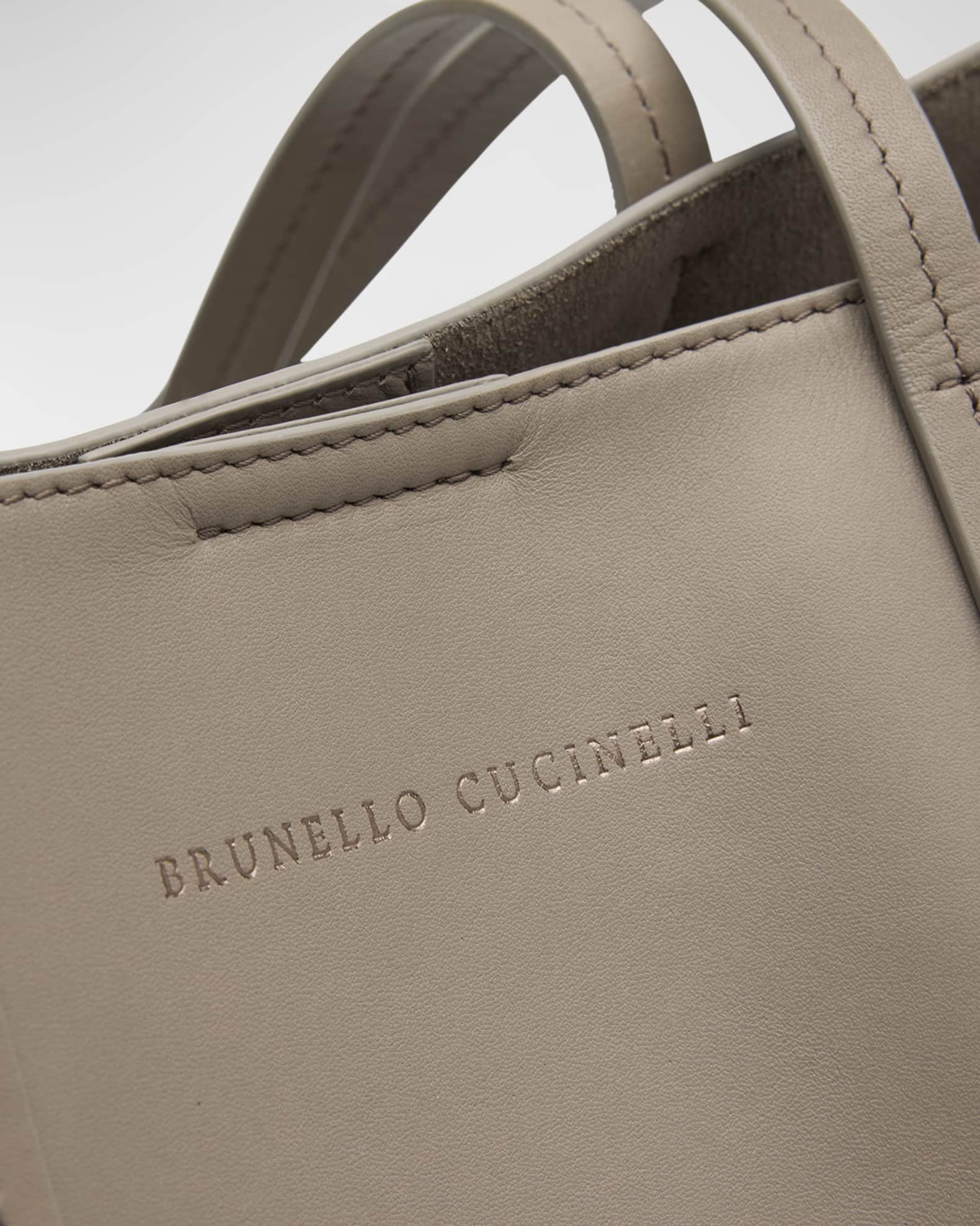 トートバッグ Brunello Cucinelli Structured Handbag With Geometric Design Brunello Cucinelli BC Duo Geometric Monili Leather Tote Bag