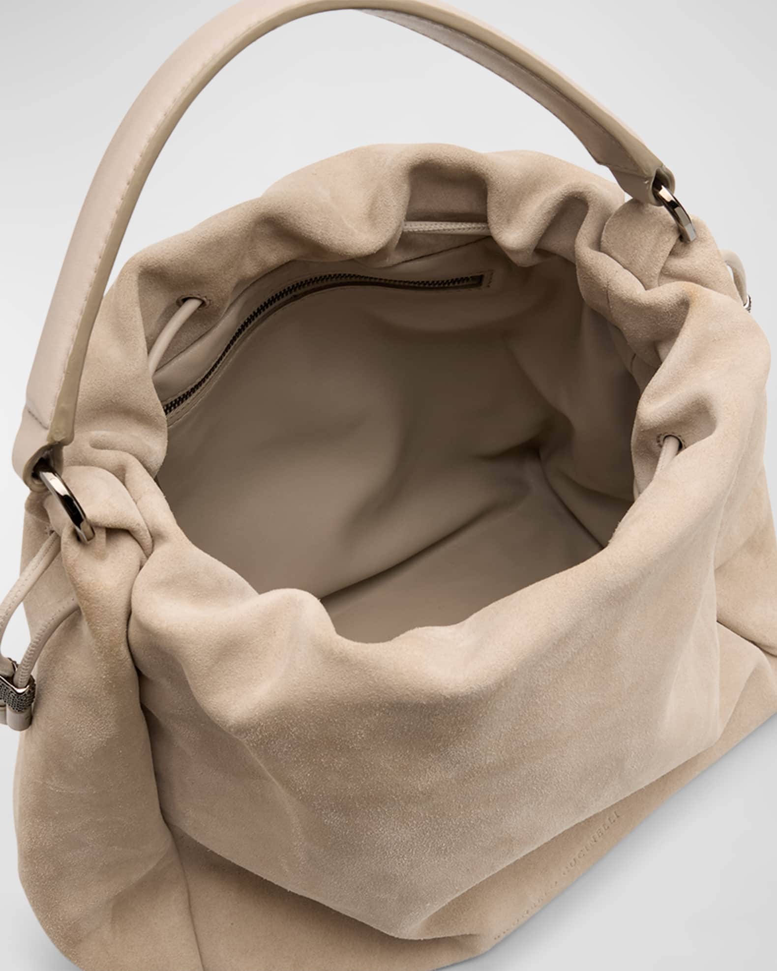 Brunello Cucinelli Medium Drawstring Suede Top-Handle Bag