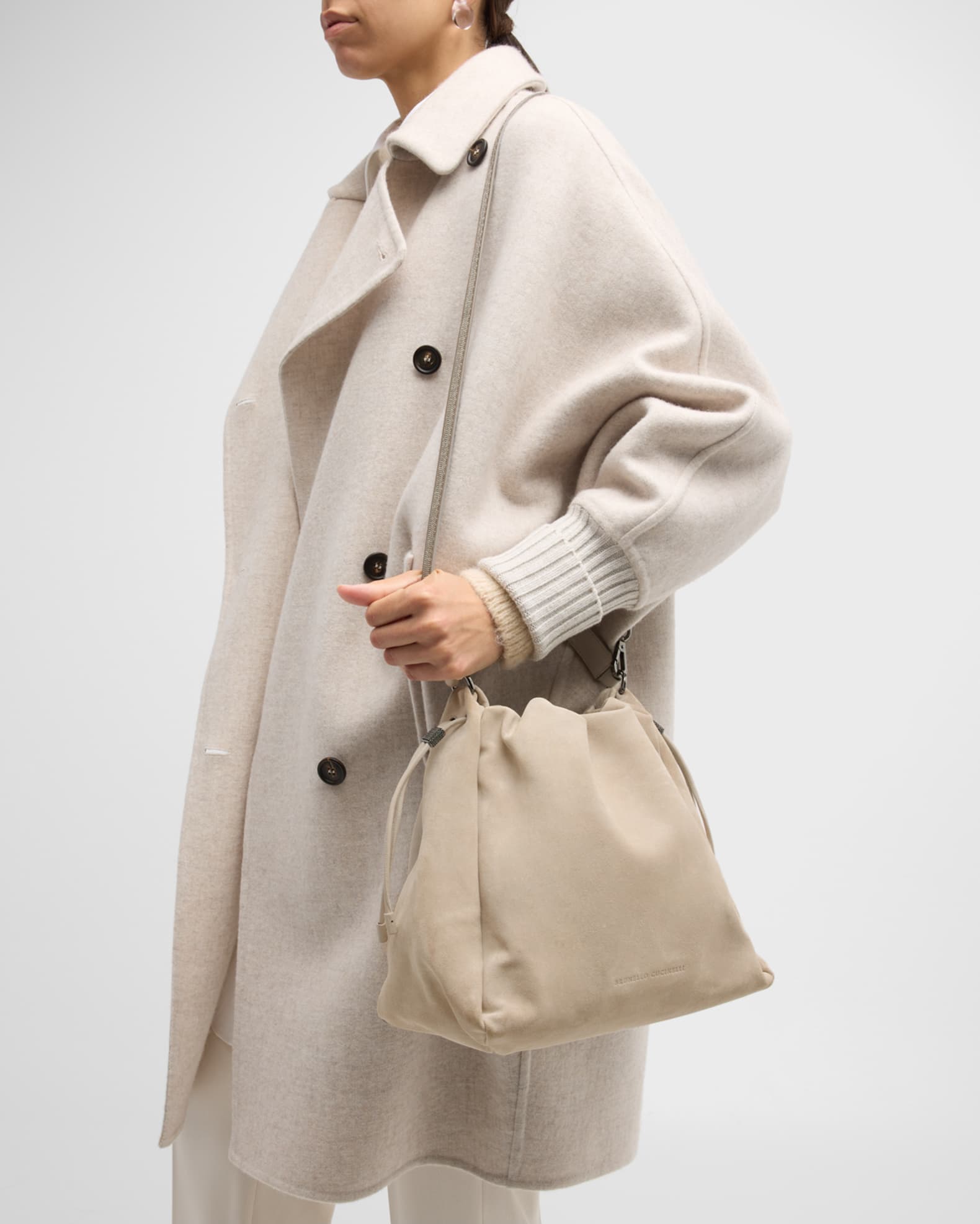 Brunello Cucinelli Medium Drawstring Suede Top-Handle Bag Brunello Cucinelli Medium Drawstring Suede Top-Handle Bag