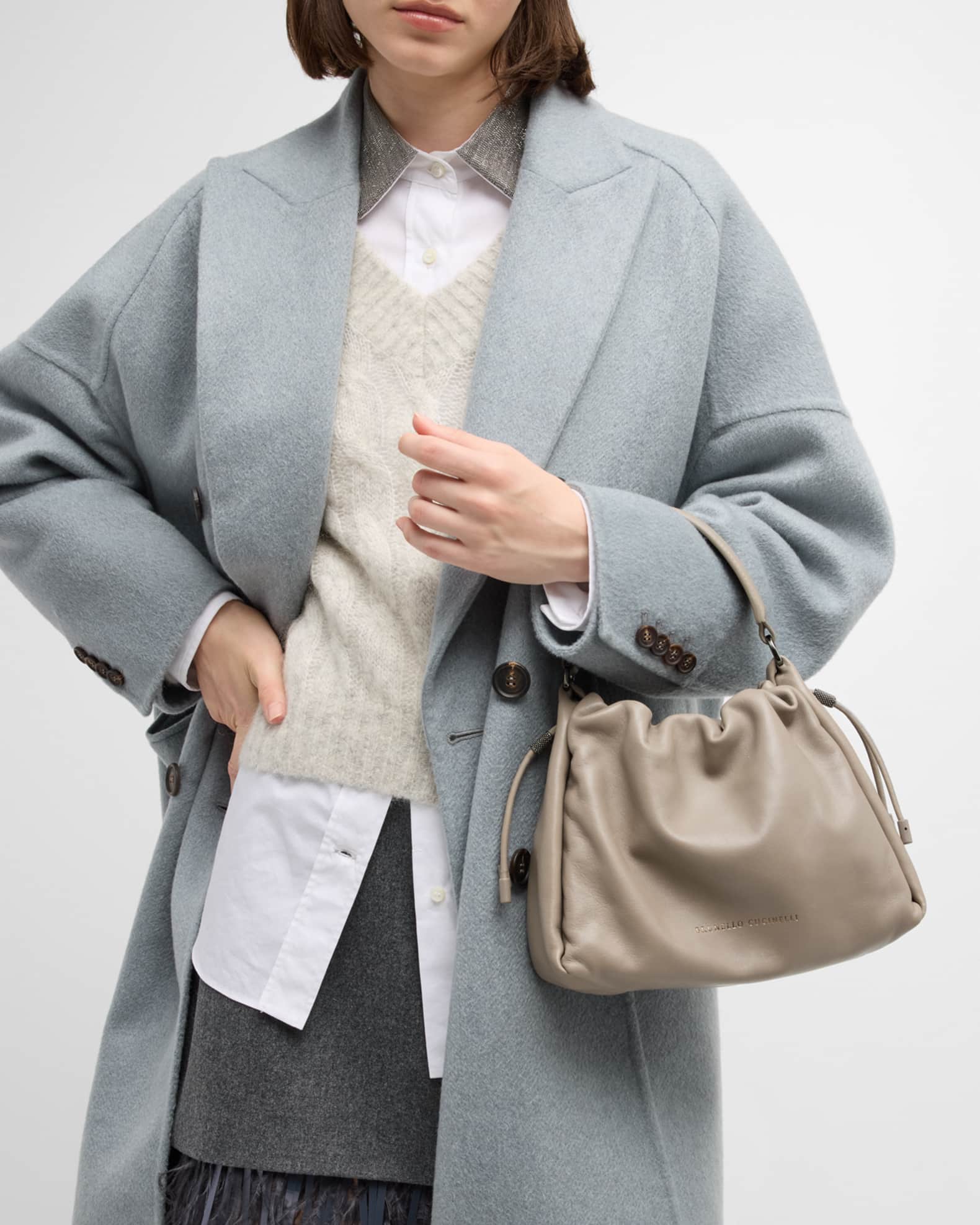 Brunello Cucinelli Mini Drawstring Lambskin Top-Handle Bag