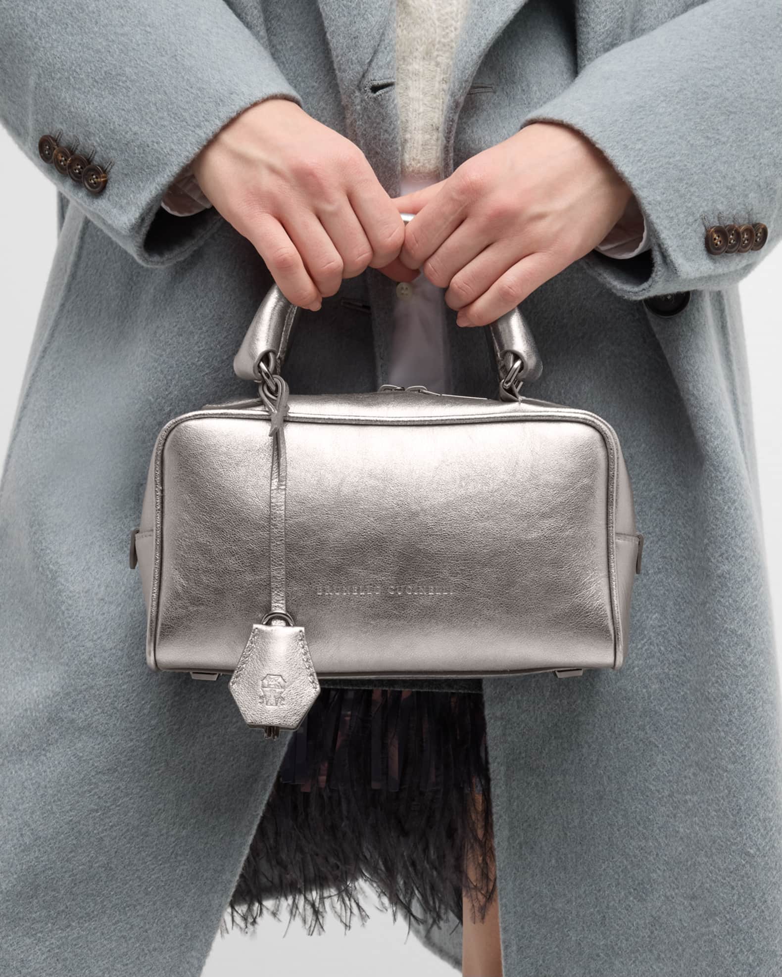 Brunello Cucinelli Mini Metallic Leather Boston Bag | Neiman