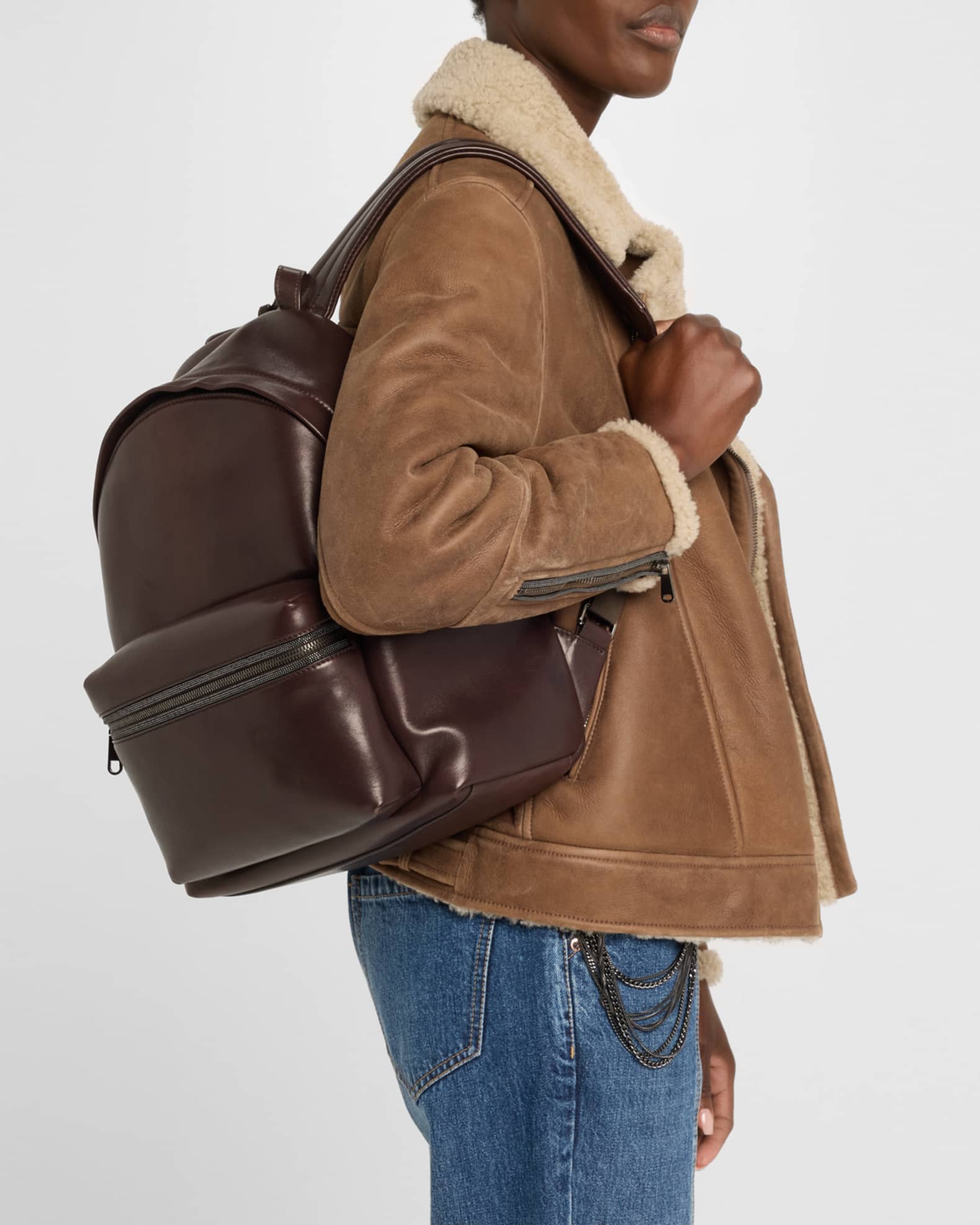Monili Zip Leather Backpack 1