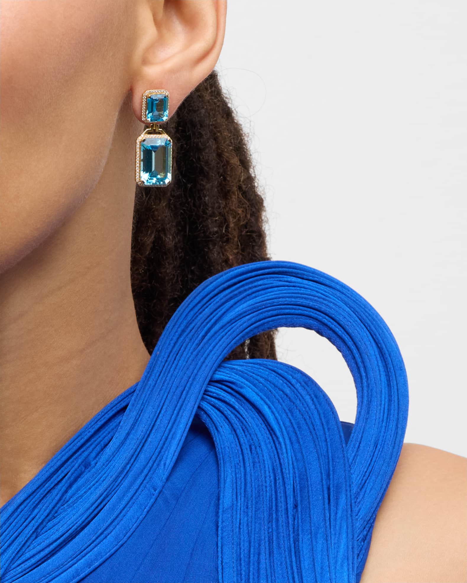 Gossip Emerald-Cut Blue Topaz Diamond Earrings  1