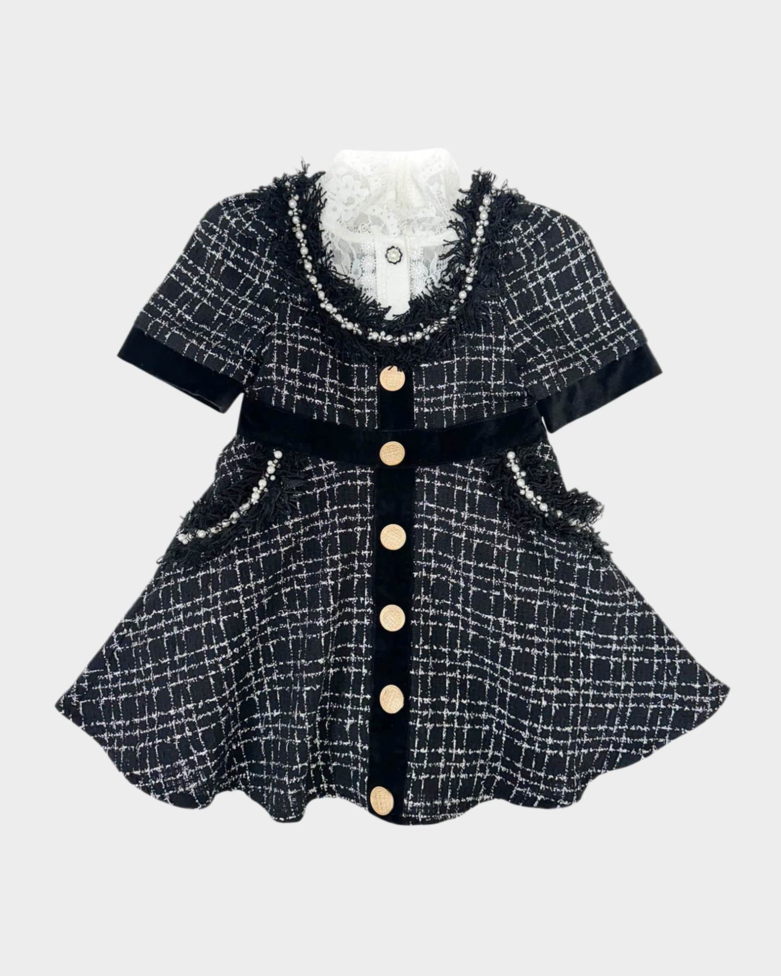Girl's Orea Tweed Lace Trim Dress, Size 12M-12 0