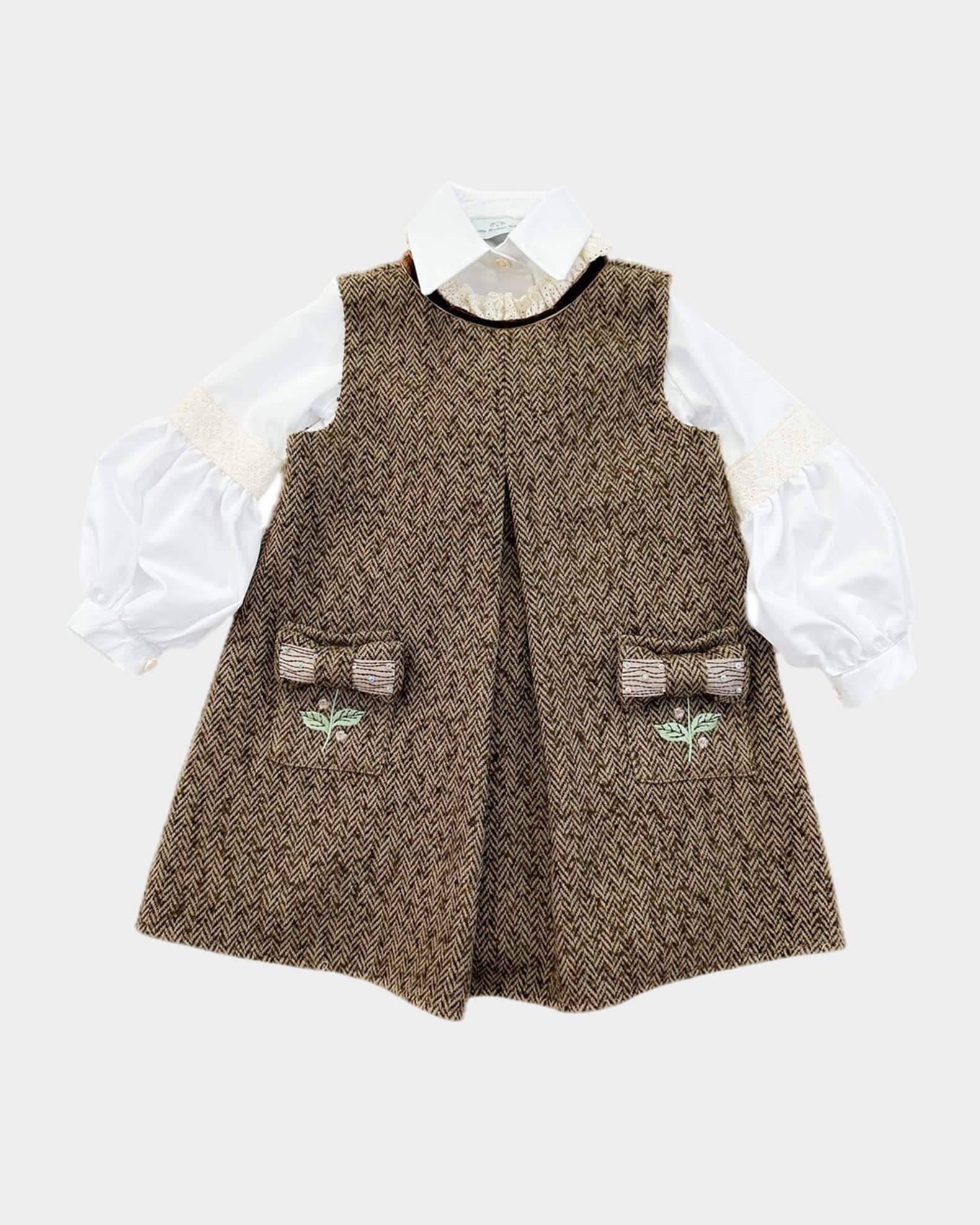 Girl's Herringbone Blouse & Tweed Dress Set, Size 12M-10 0