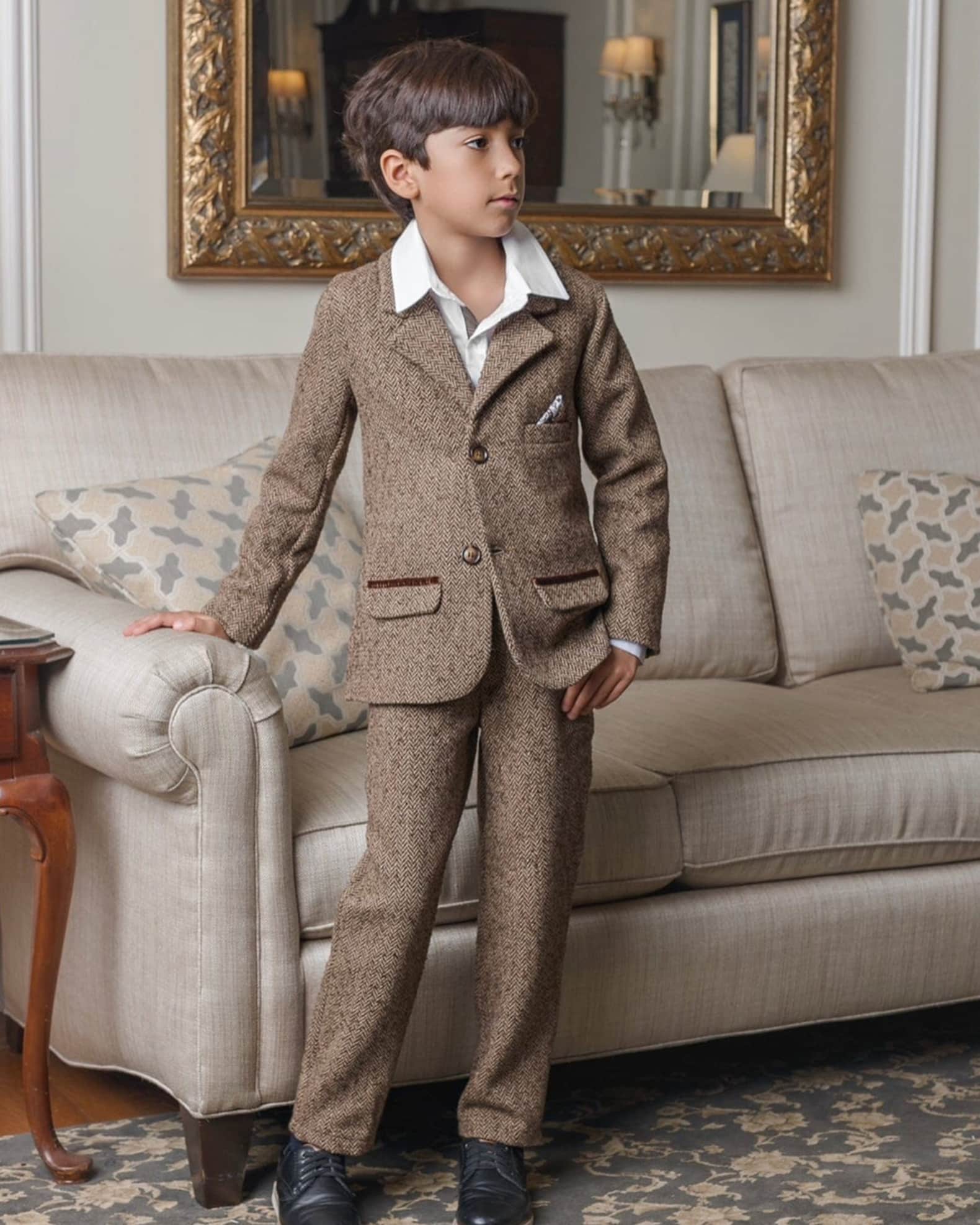 Boy's Herringbone Tweed Pants, Size 12M-8 1