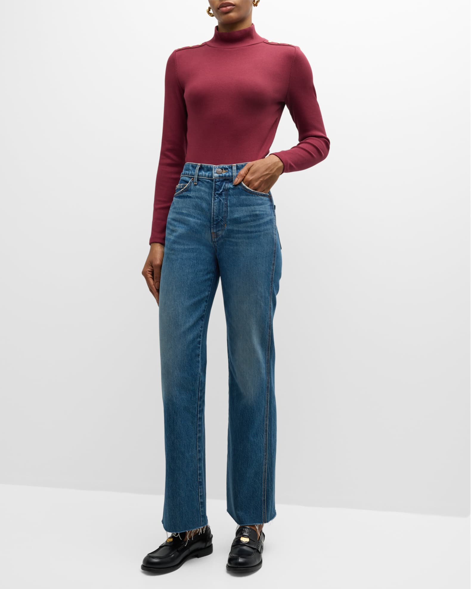 Nate Ribbed Turtleneck Top with Buttons 1