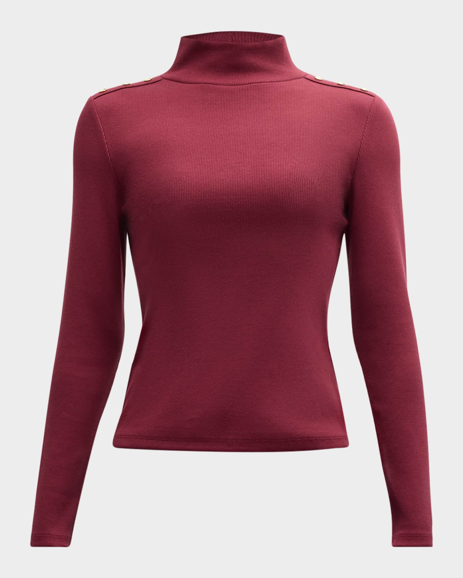 Nate Ribbed Turtleneck Top with Buttons 0