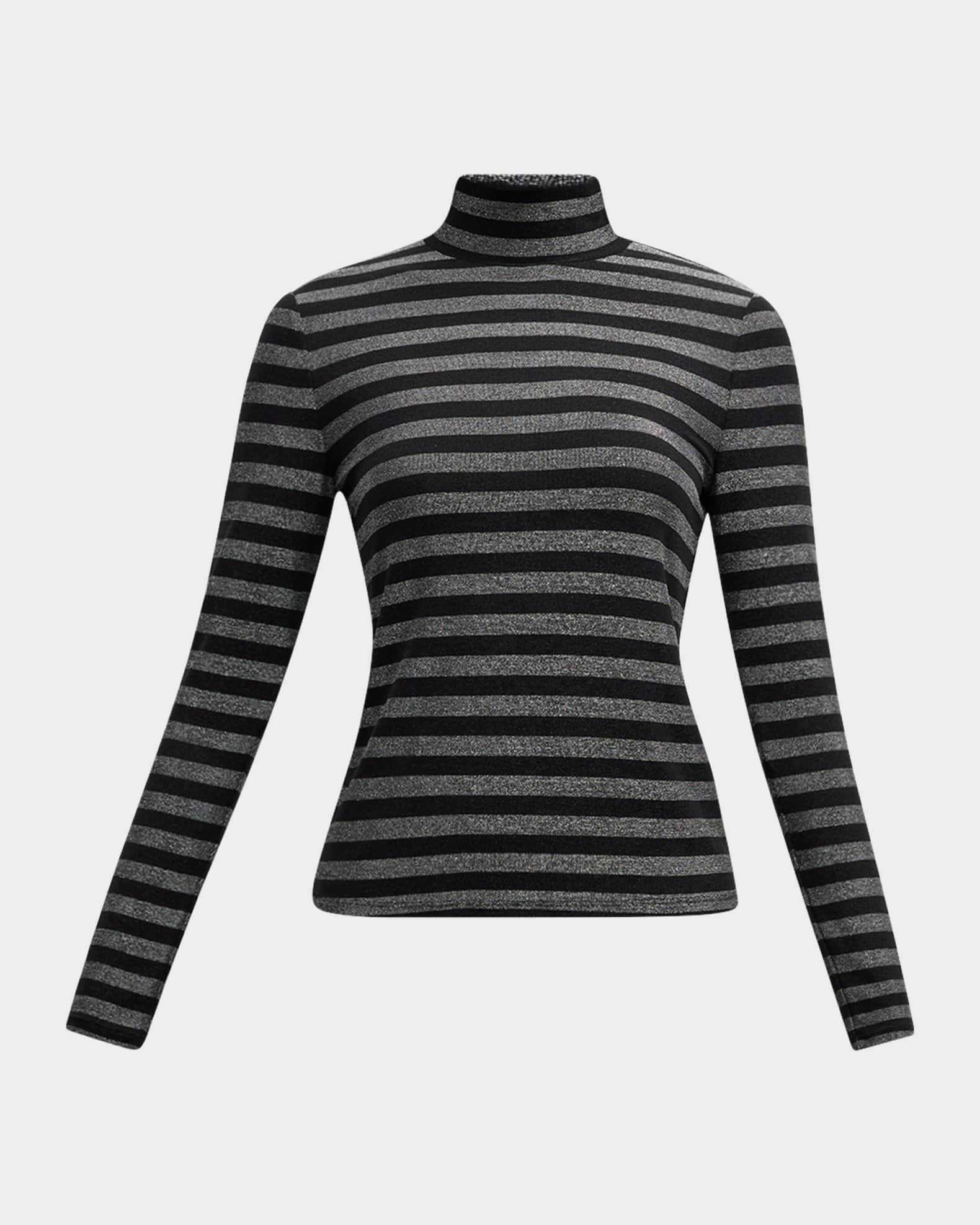 Black and grey striped turtleneck deals