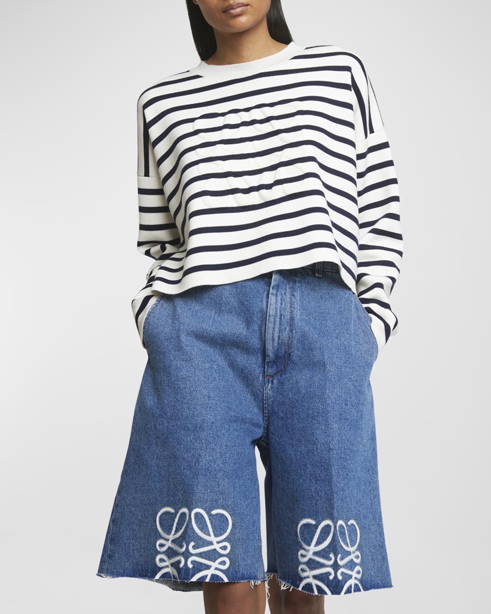トップス LOEWE swing-style pullover Loewe Striped Wool-Blend Sweater with Anagram Detail