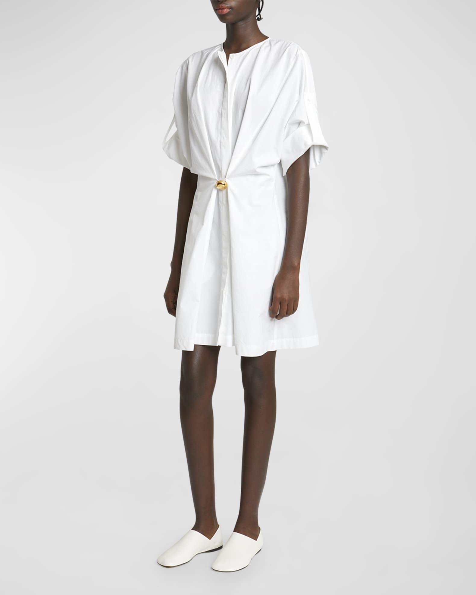 Loewe Gathered Mini Dress with Button Detail | Neiman Marcus