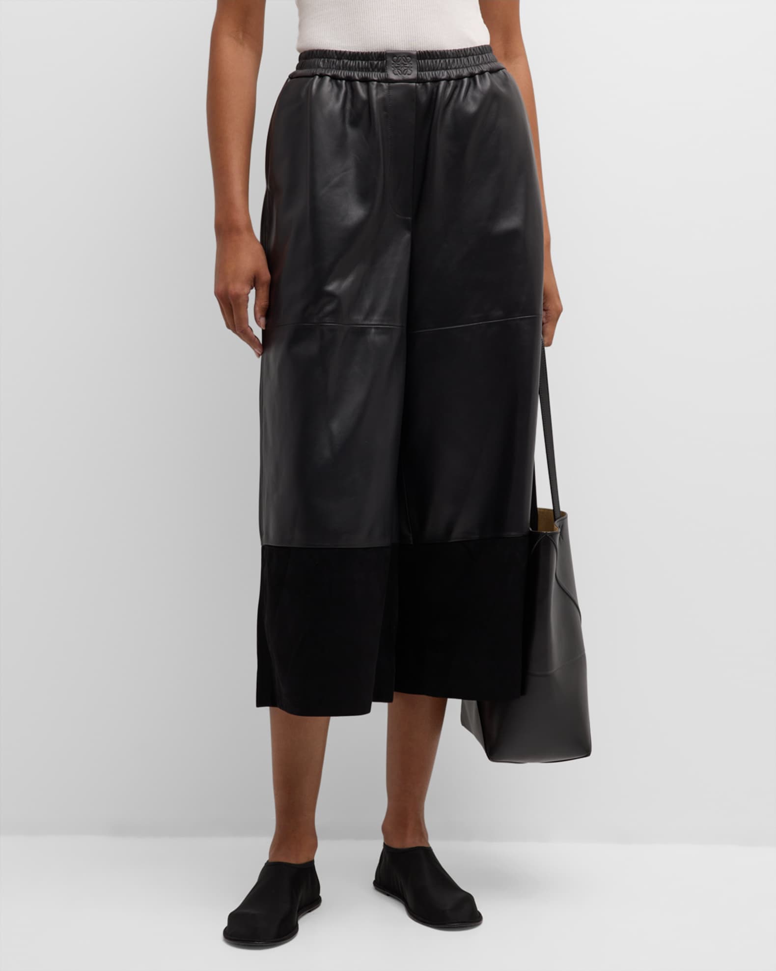Cropped Leather and Suede Trousers 1