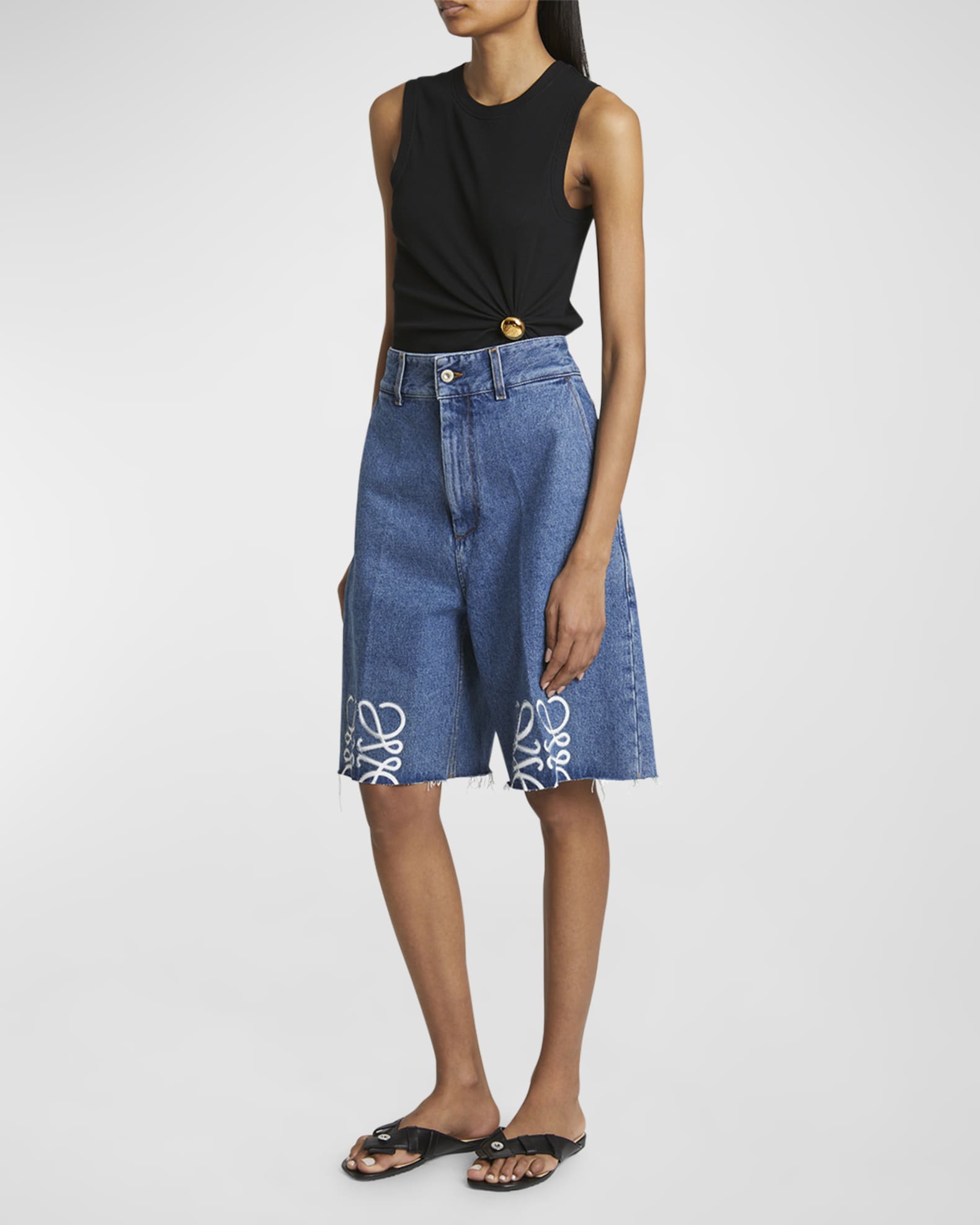 Loewe Anagram Long Denim Shorts | Neiman Marcus