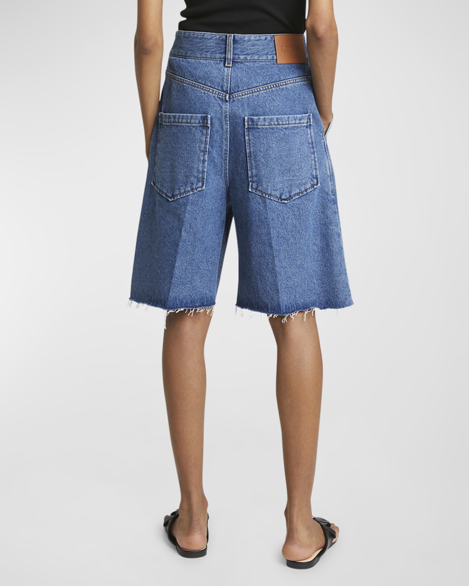 Loewe Anagram Long Denim Shorts | Neiman Marcus