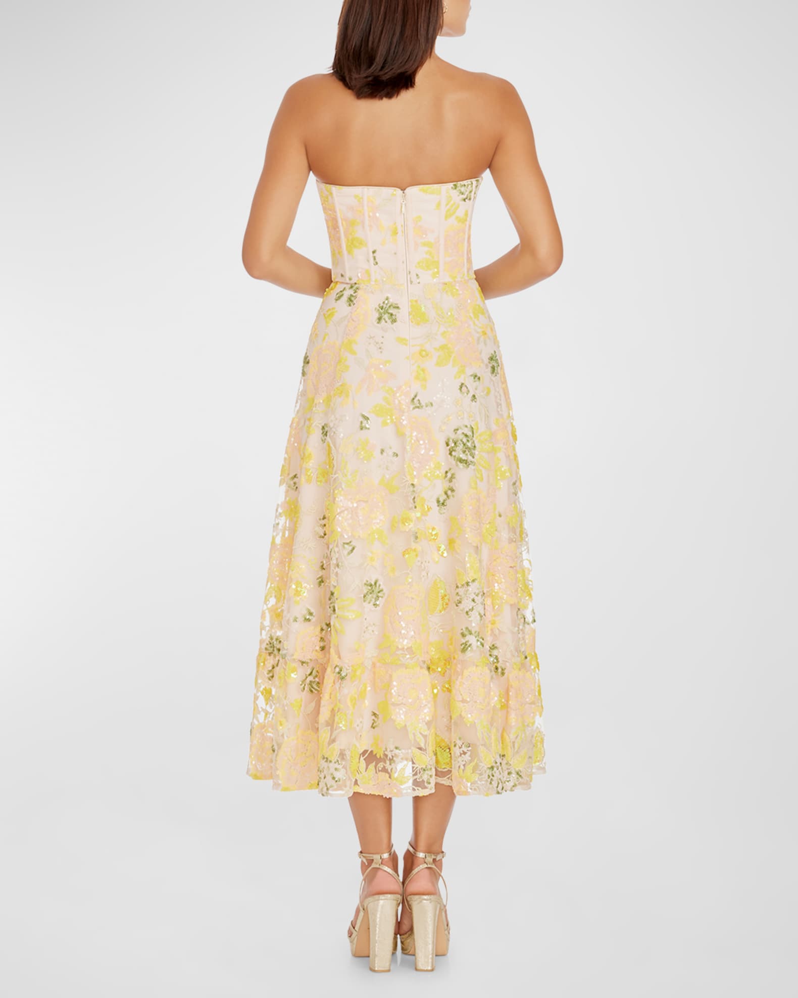 Carina Strapless Sequin Floral Midi Dress