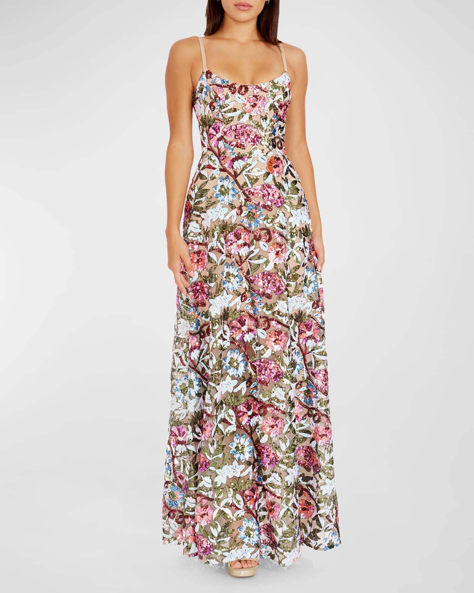 Dress the Population Black Label Umalina Sleeveless Floral Sequin Gown Neiman Marcus