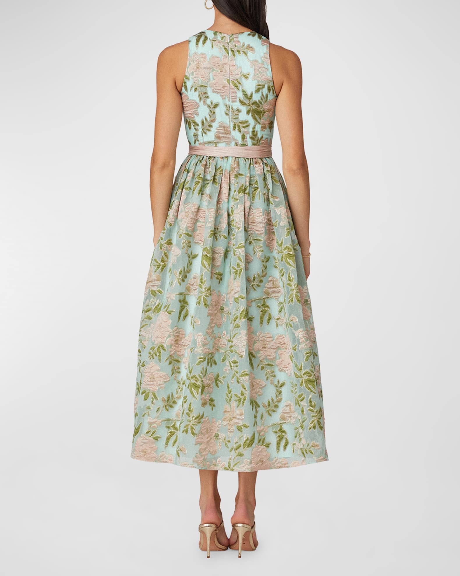 Shoshanna Sleeveless Floral Jacquard Midi Dress | Neiman Marcus