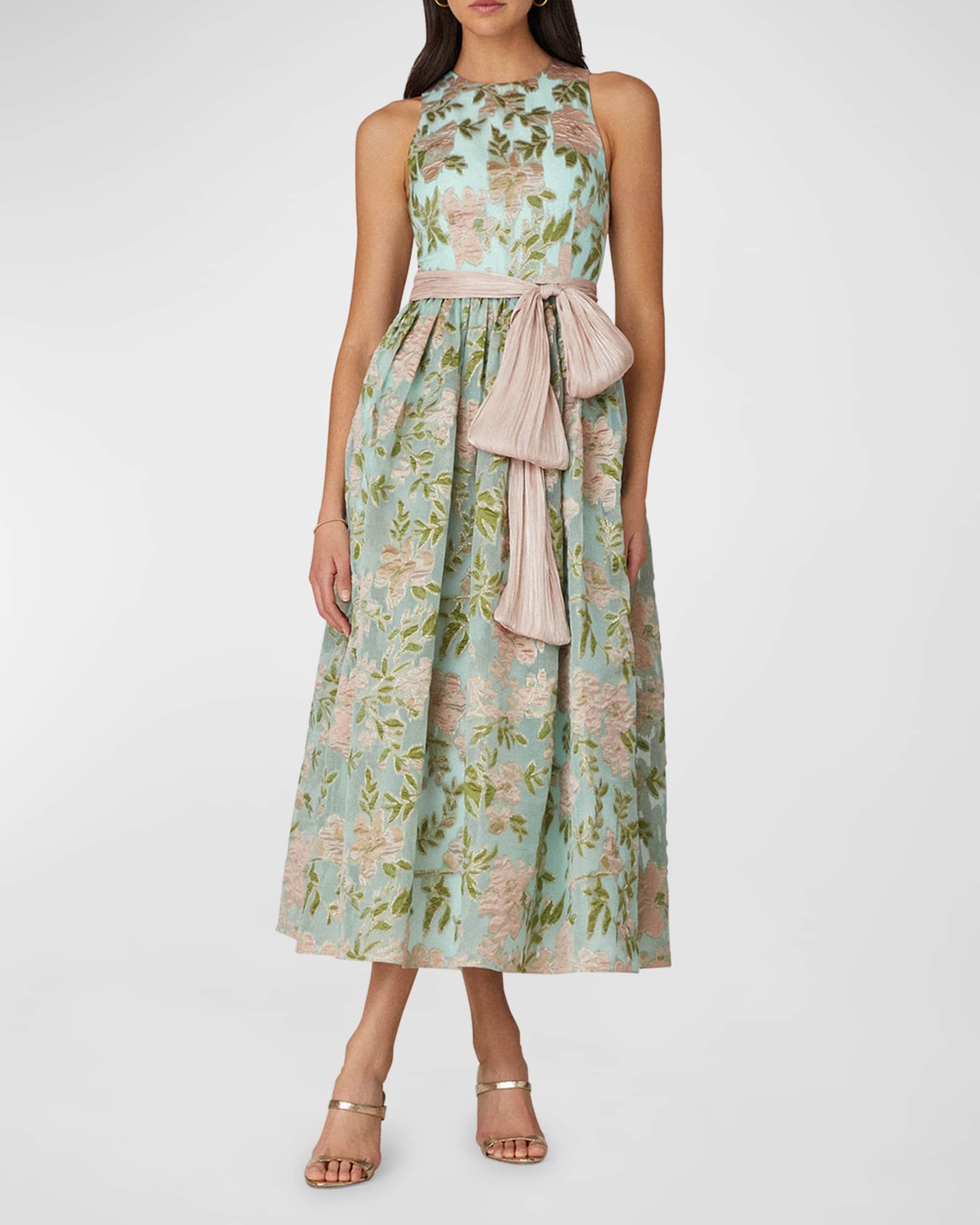 Shoshanna Floral Jacquard Midi Dress Verdepink