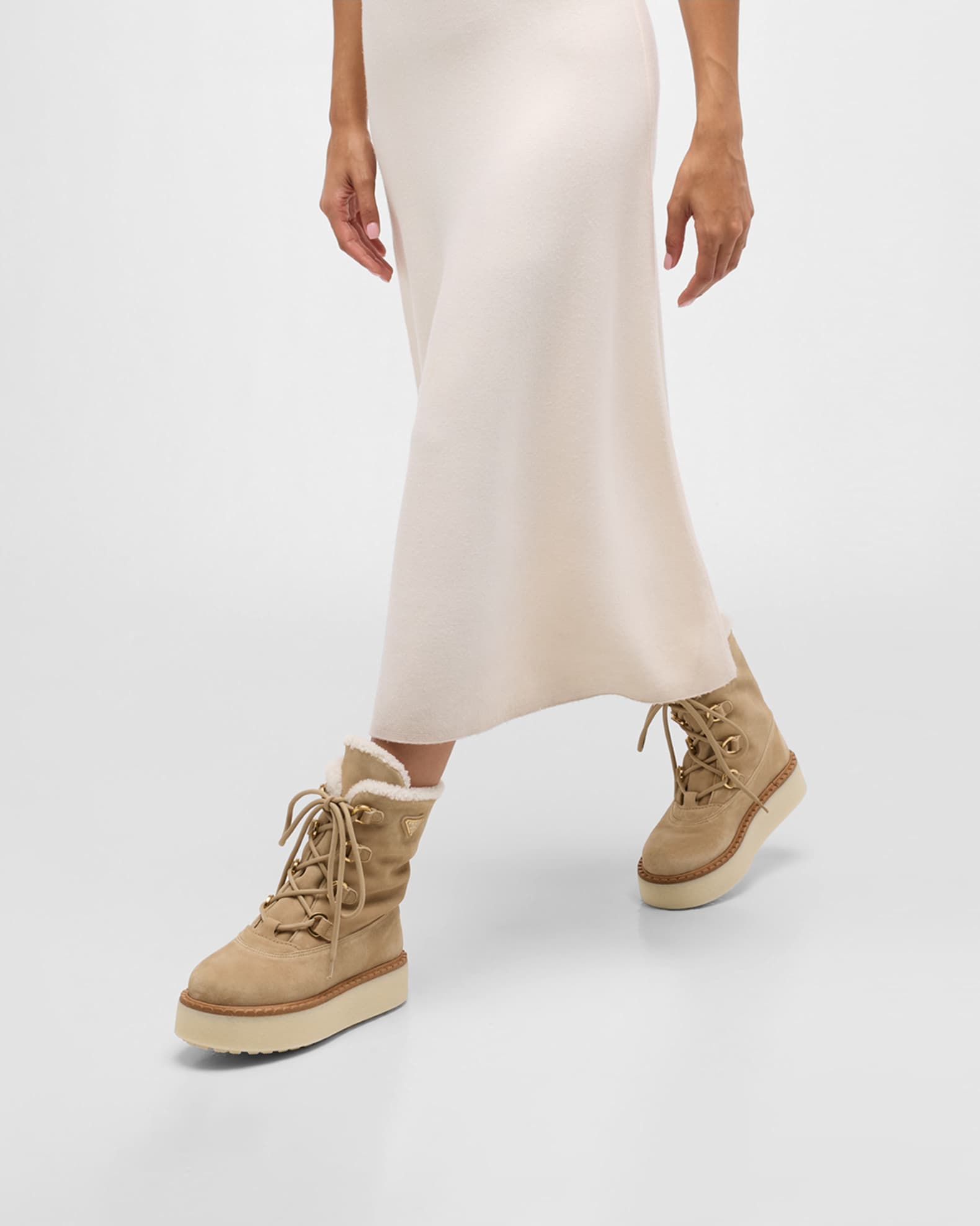 Suede Shearling Flatform Ranger Boots 1