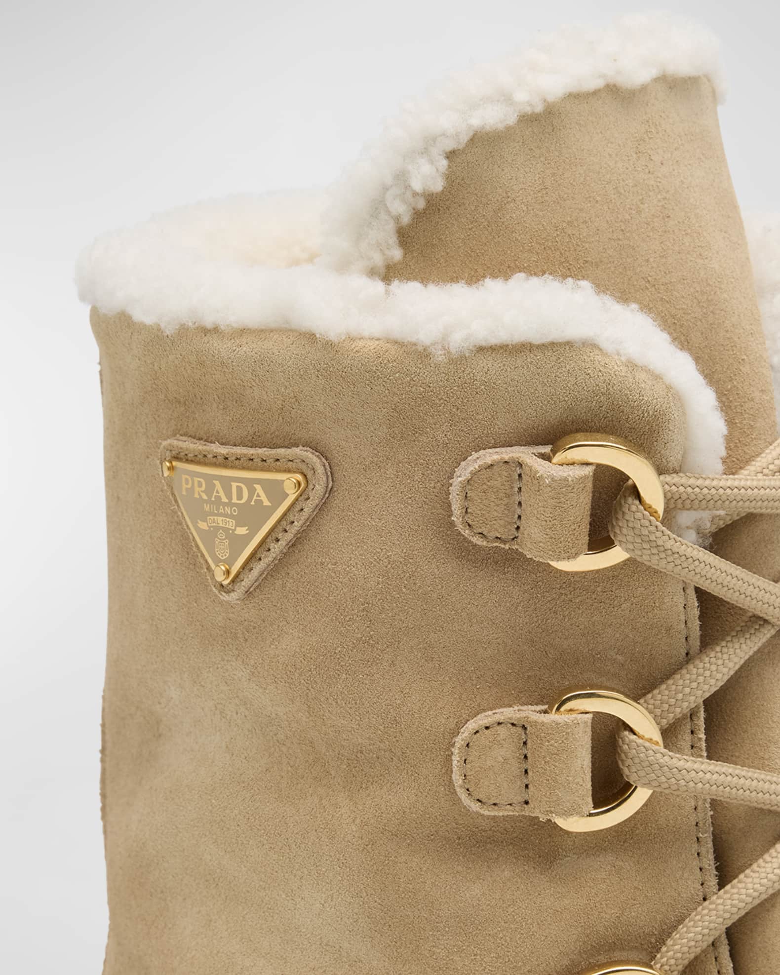 Prada Suede Shearling Flatform Ranger Boots | Neiman Marcus