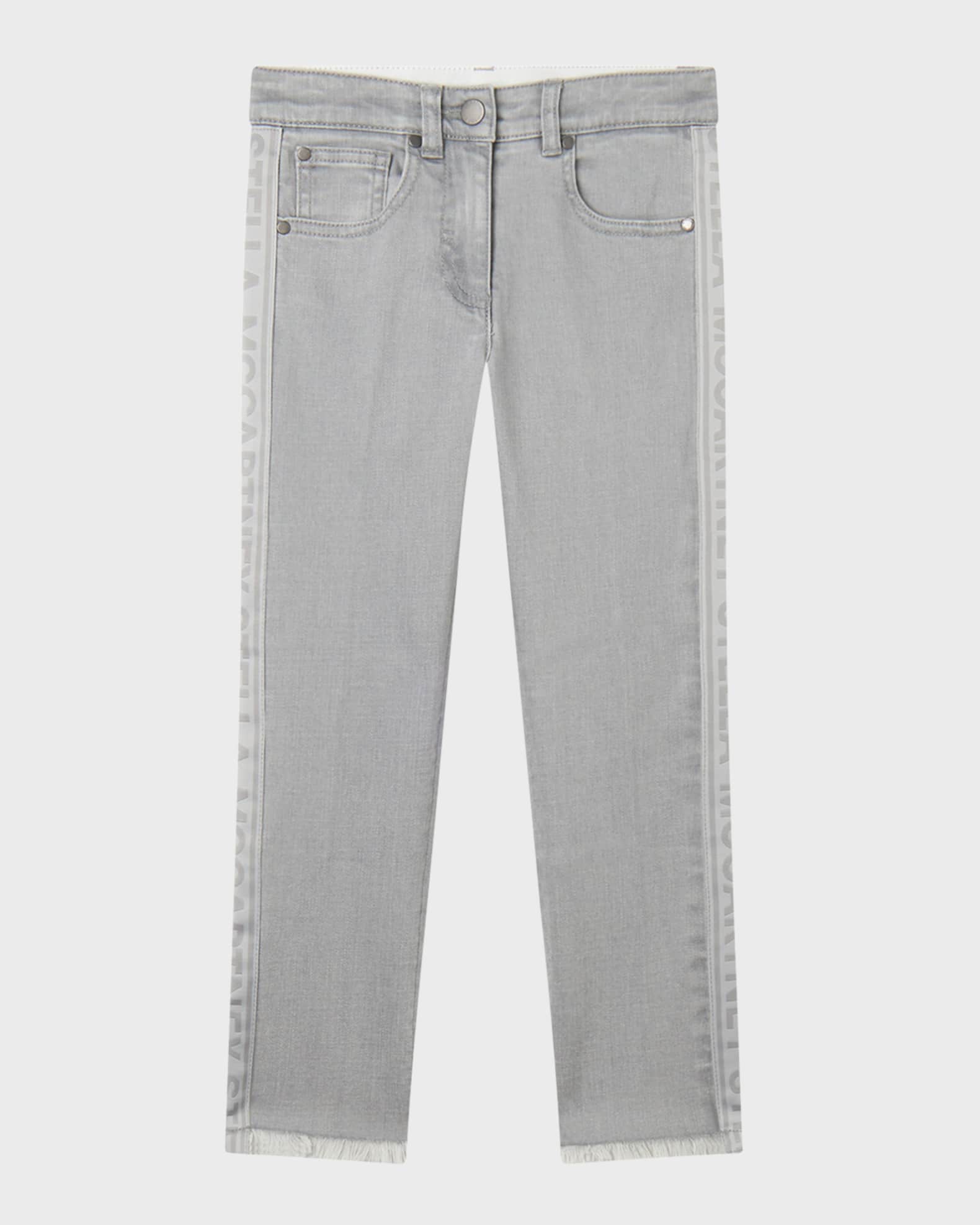 Girl's Logo-Tape Denim Pants, Size 4-10 0