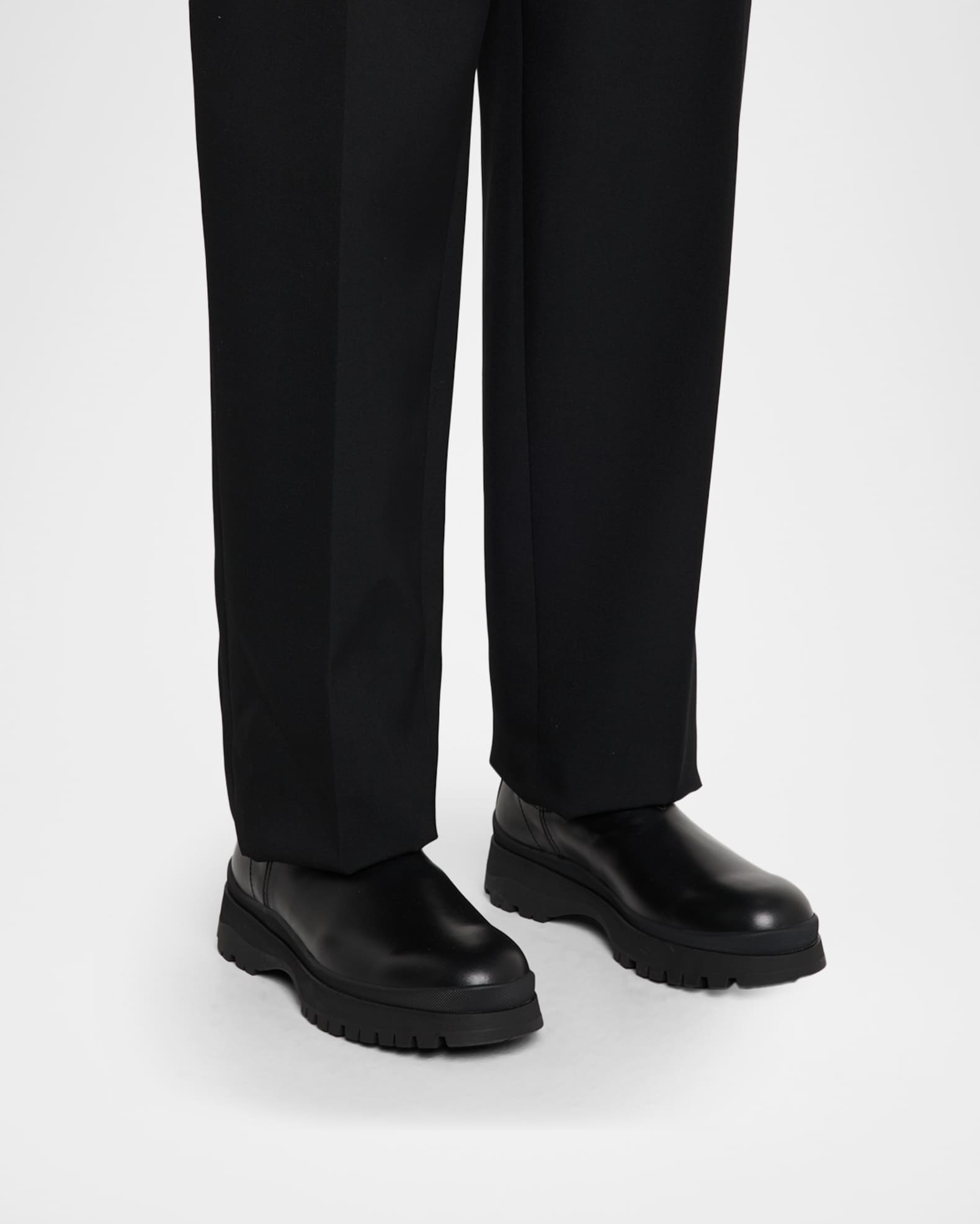 Prada Men's Brixxen Leather and Neoprene Chelsea Boots | Neiman Marcus