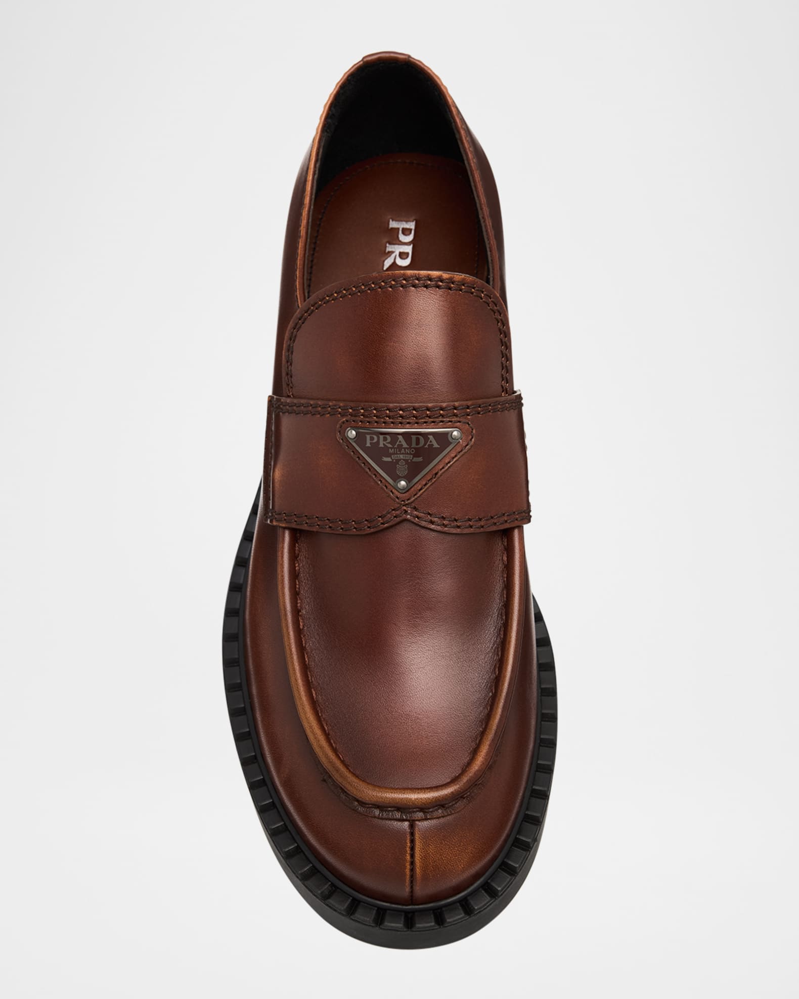 Prada Men's Fume Leather Loafers | Neiman Marcus