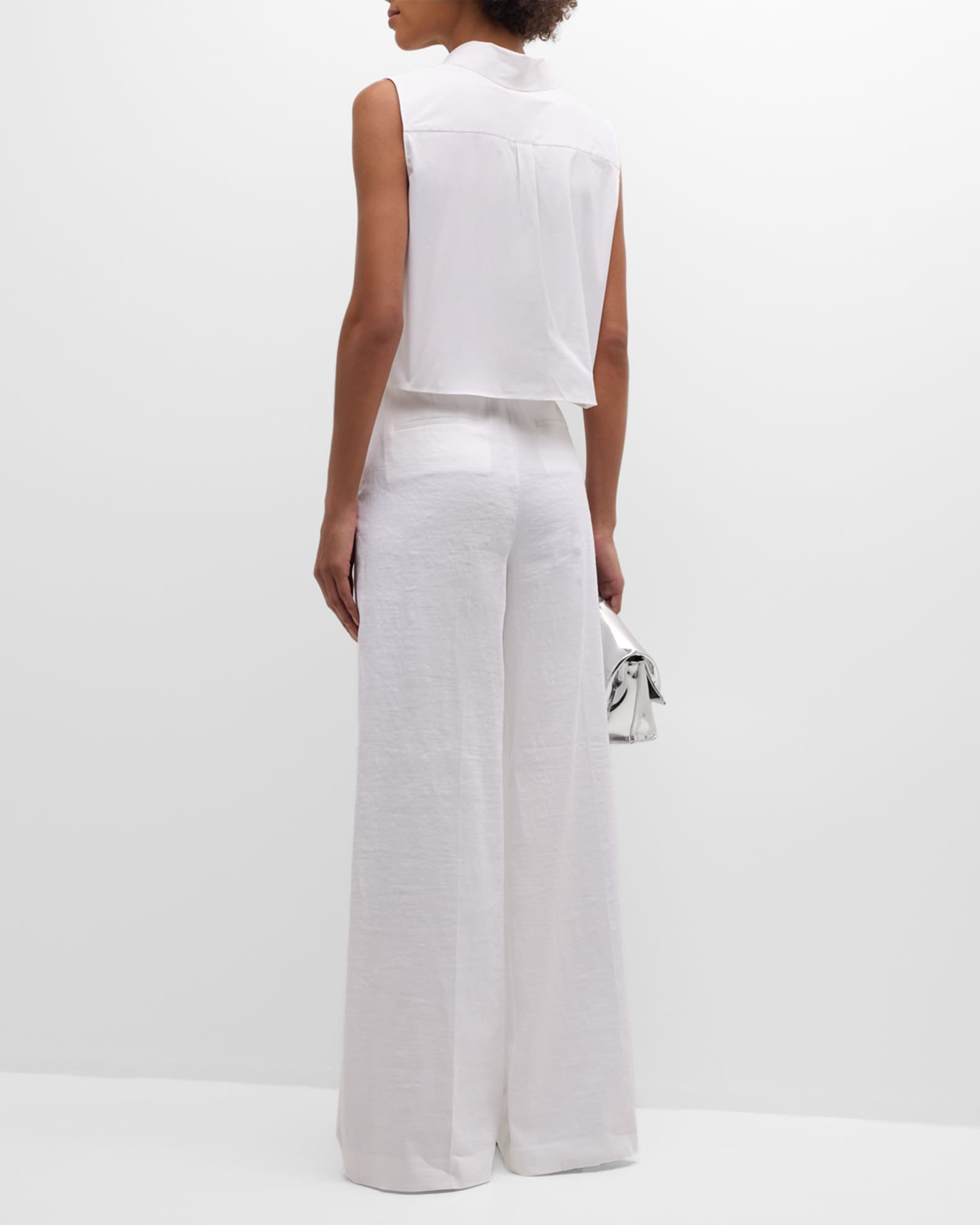 Theory High-Rise Good Linen Trousers | Neiman Marcus
