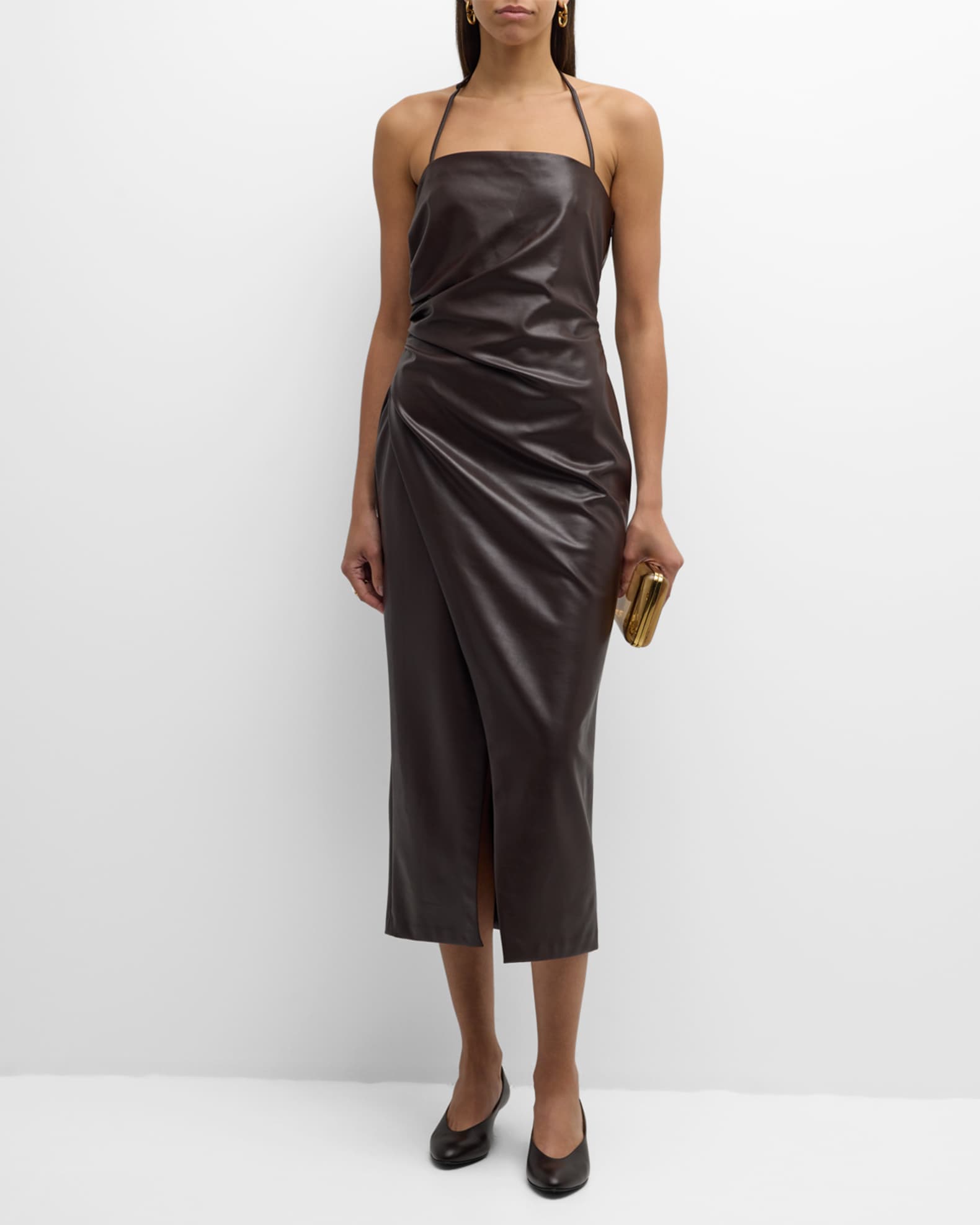 Charlotte Faux-Leather Halter Midi Dress 1
