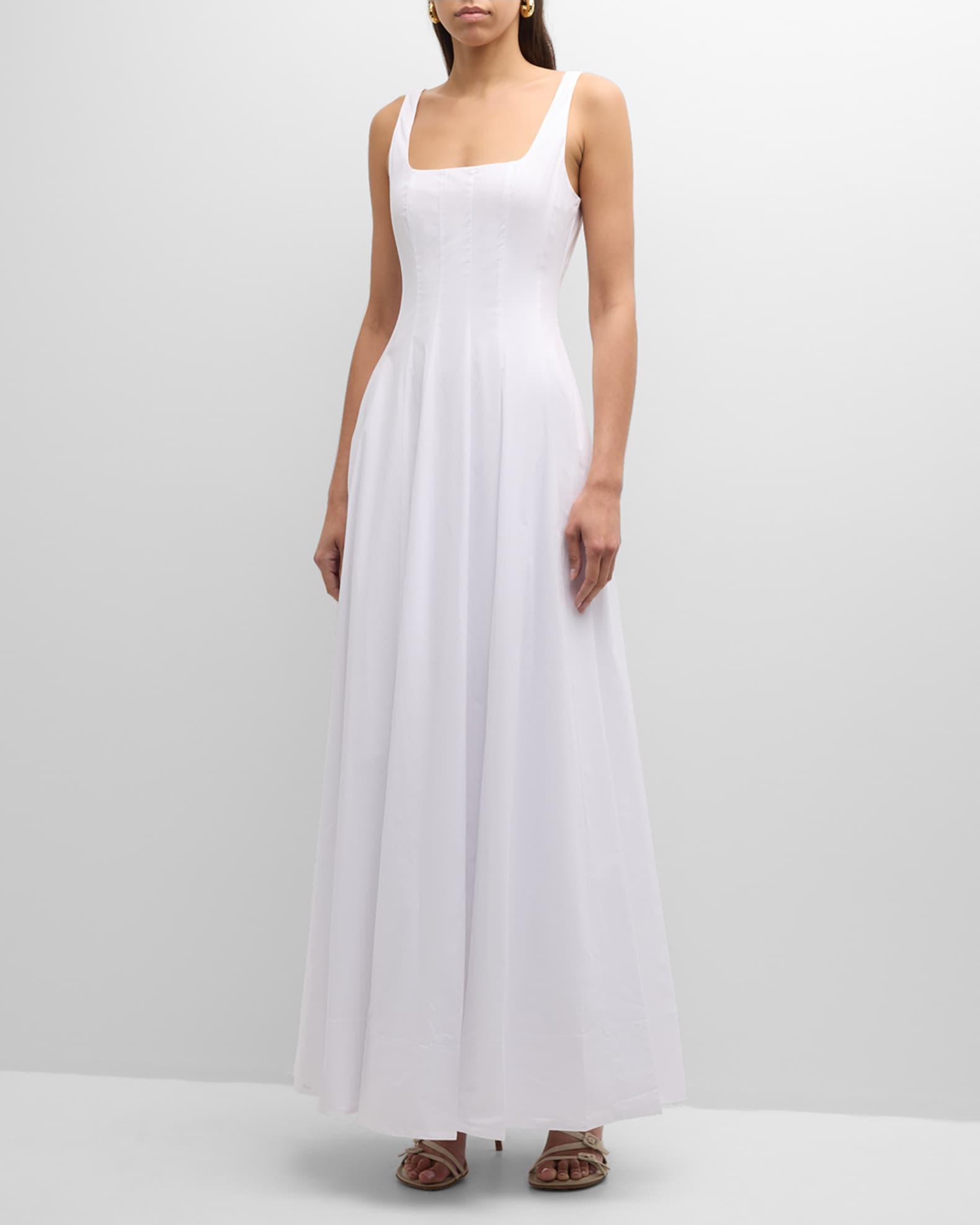 Wells Sleeveless Cotton Poplin Corset Maxi Dress