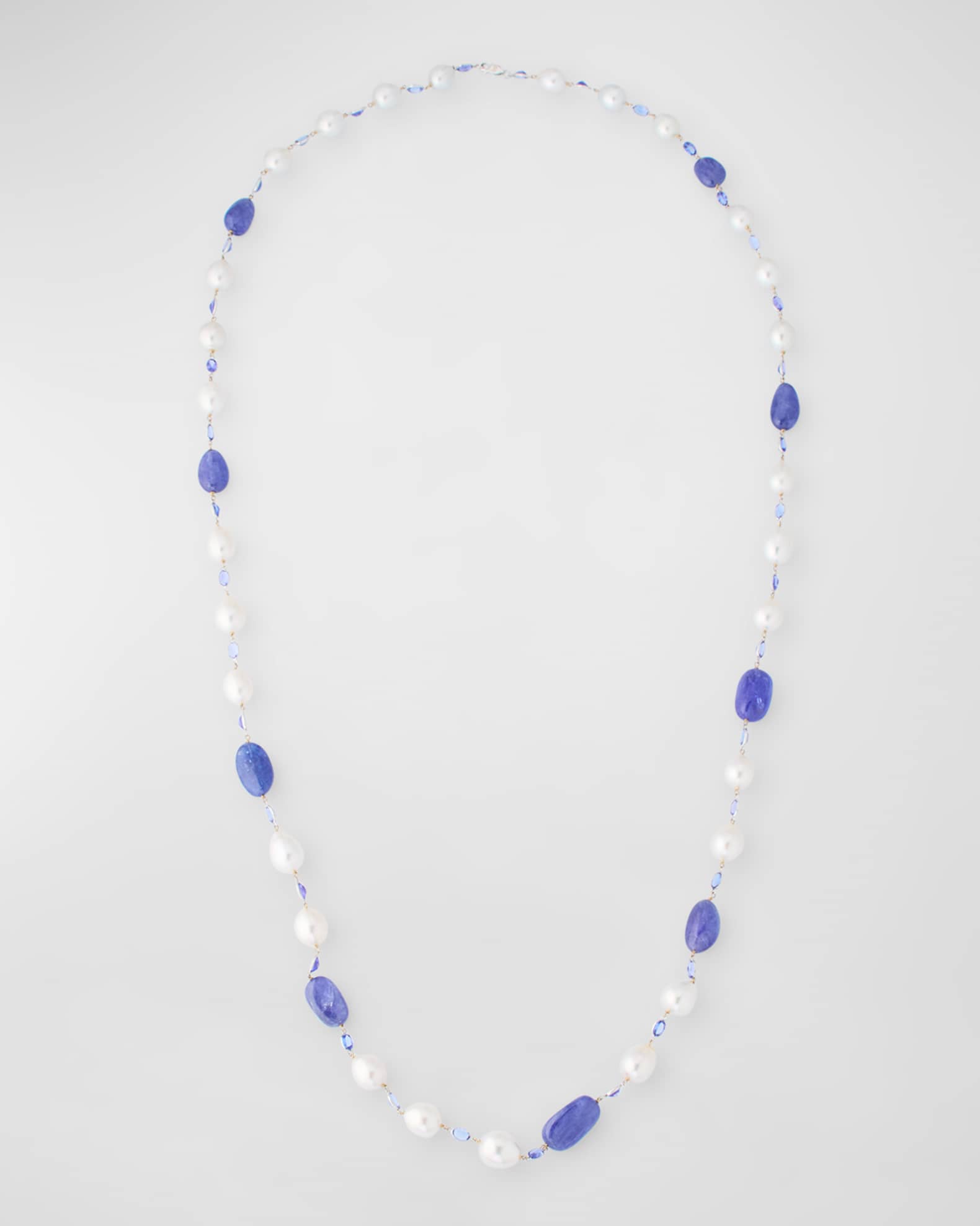 18K White Gold 9.5-12mm South Sea Pearl and Tanzanite Necklace 0