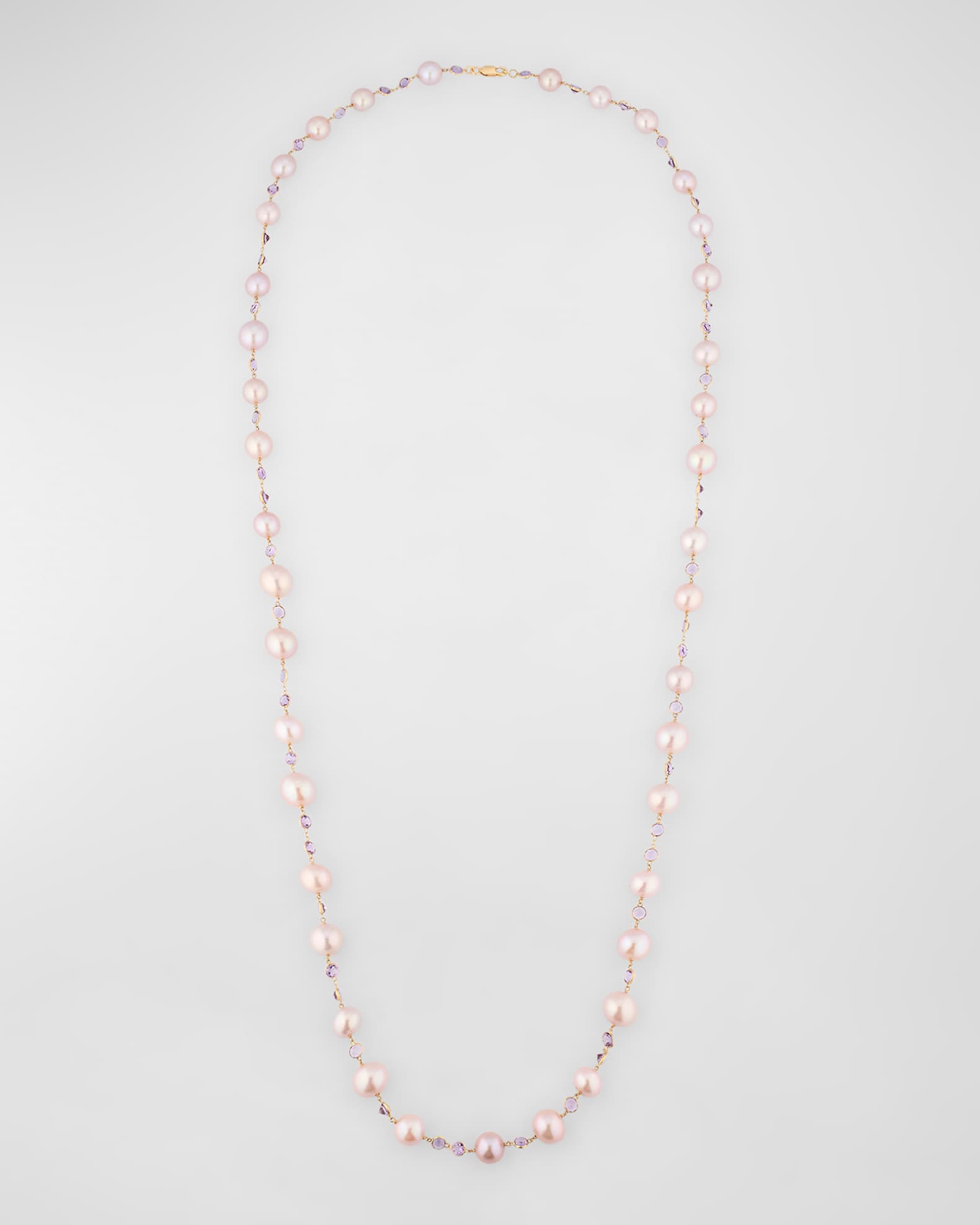 18K Yellow Gold Amethyst and 10-13.4mm Kasumiga Pink Pearl Necklace 0