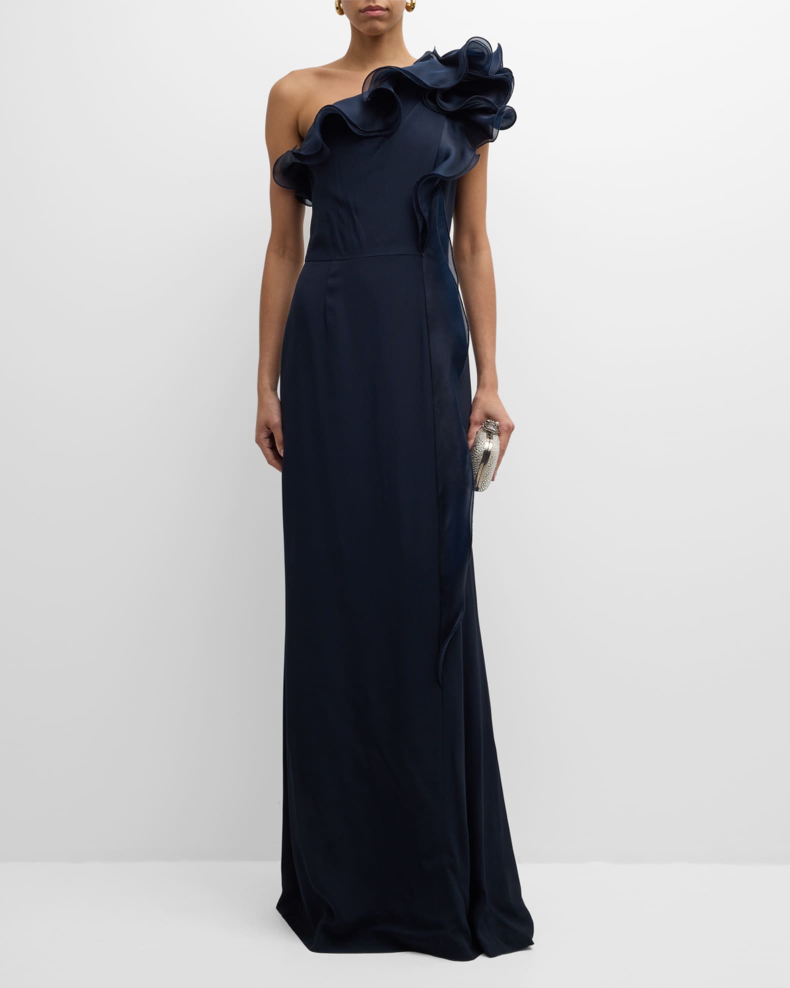 One-Shoulder Ruffle Column Gown 1