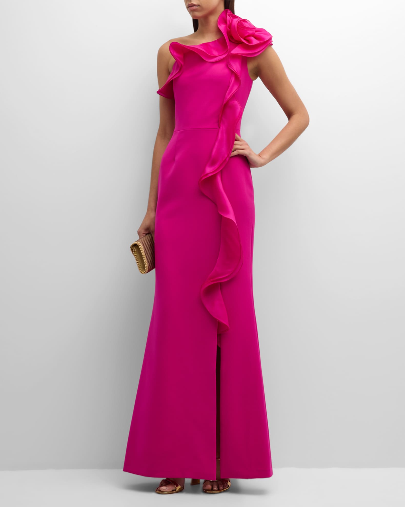 One-Shoulder Ruffle Column Gown 1