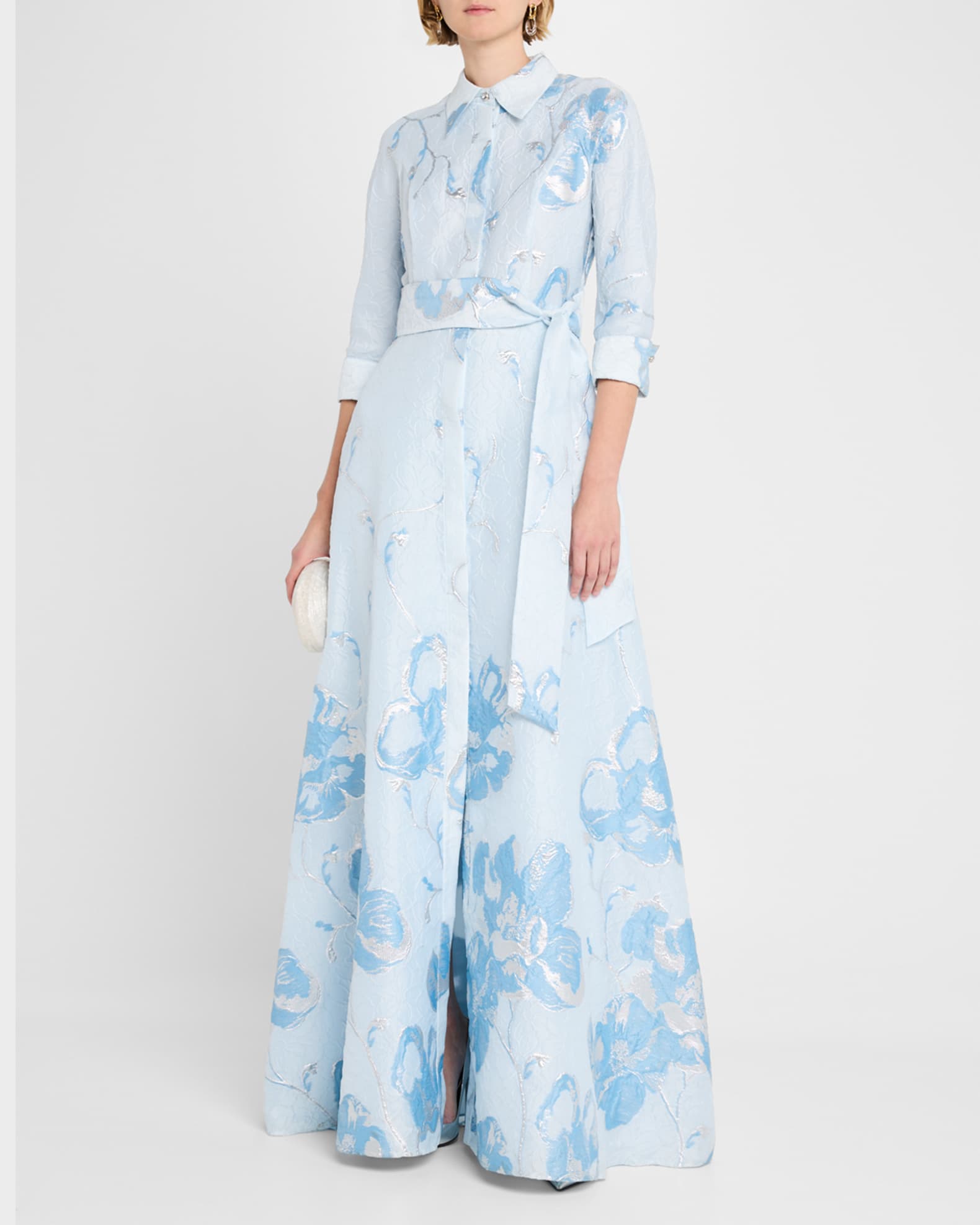A-Line Metallic Jacquard Shirt Gown 1