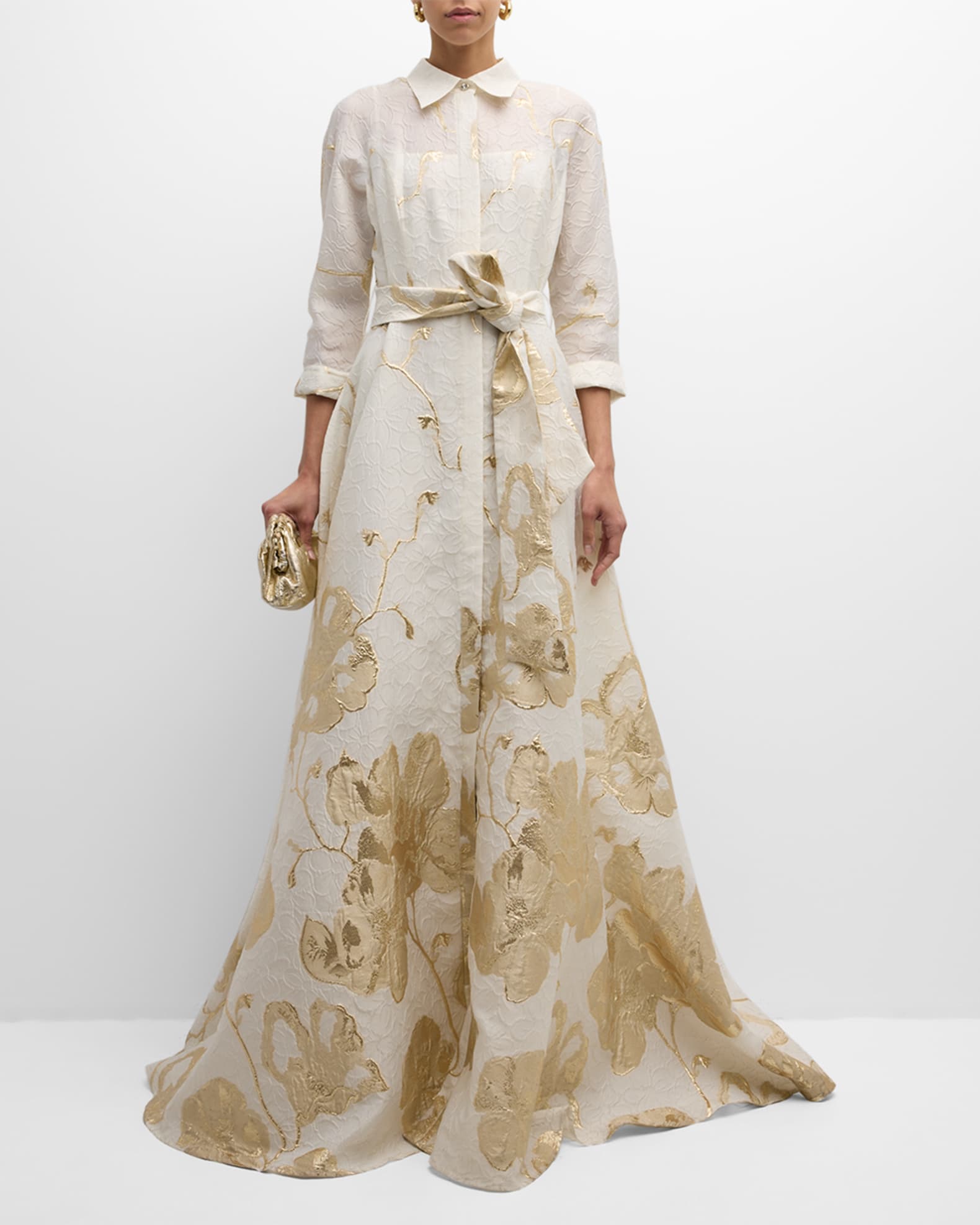 A Line Metallic Jacquard Shirt Gown