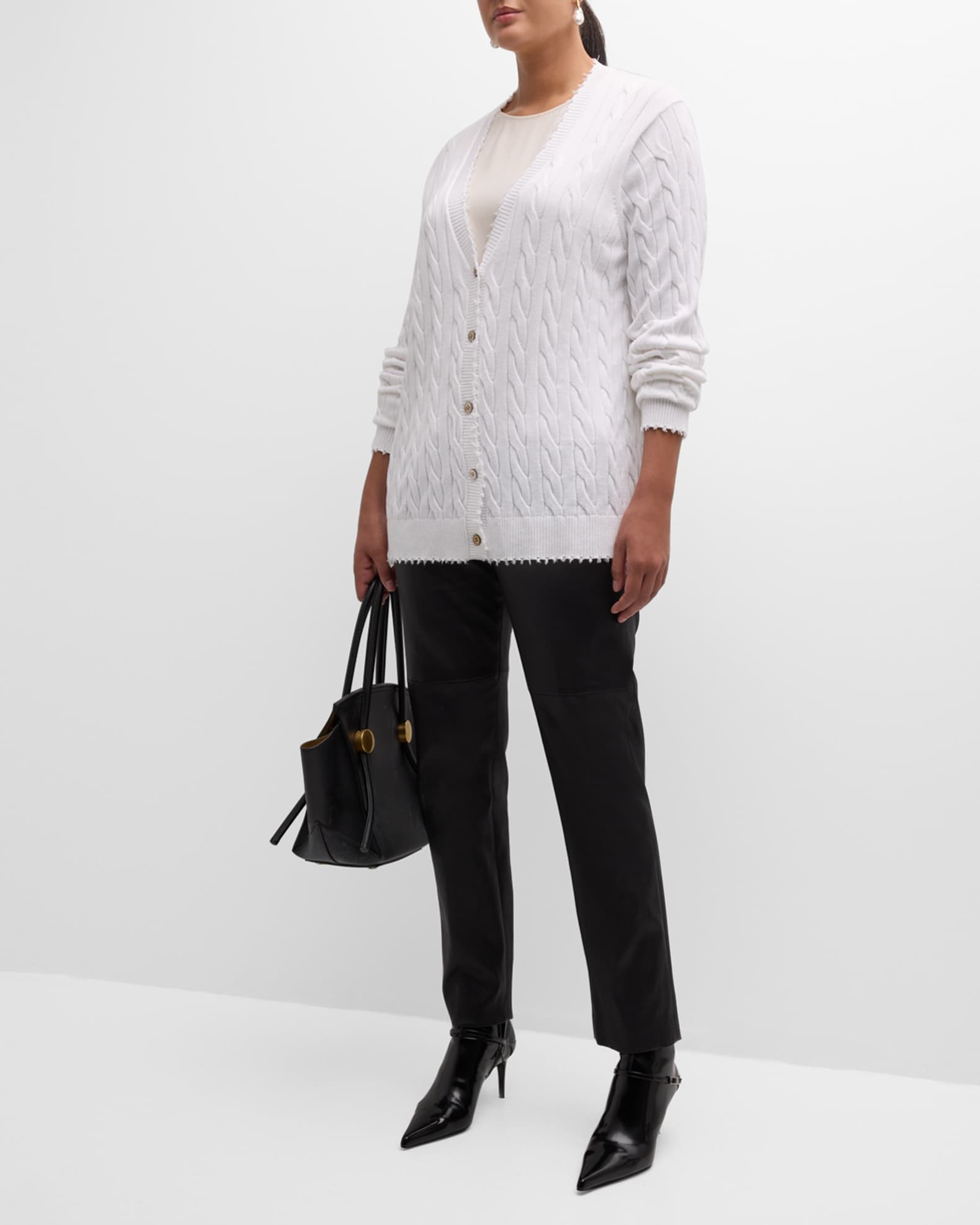 Plus Size Frayed Cable Knit Cardigan